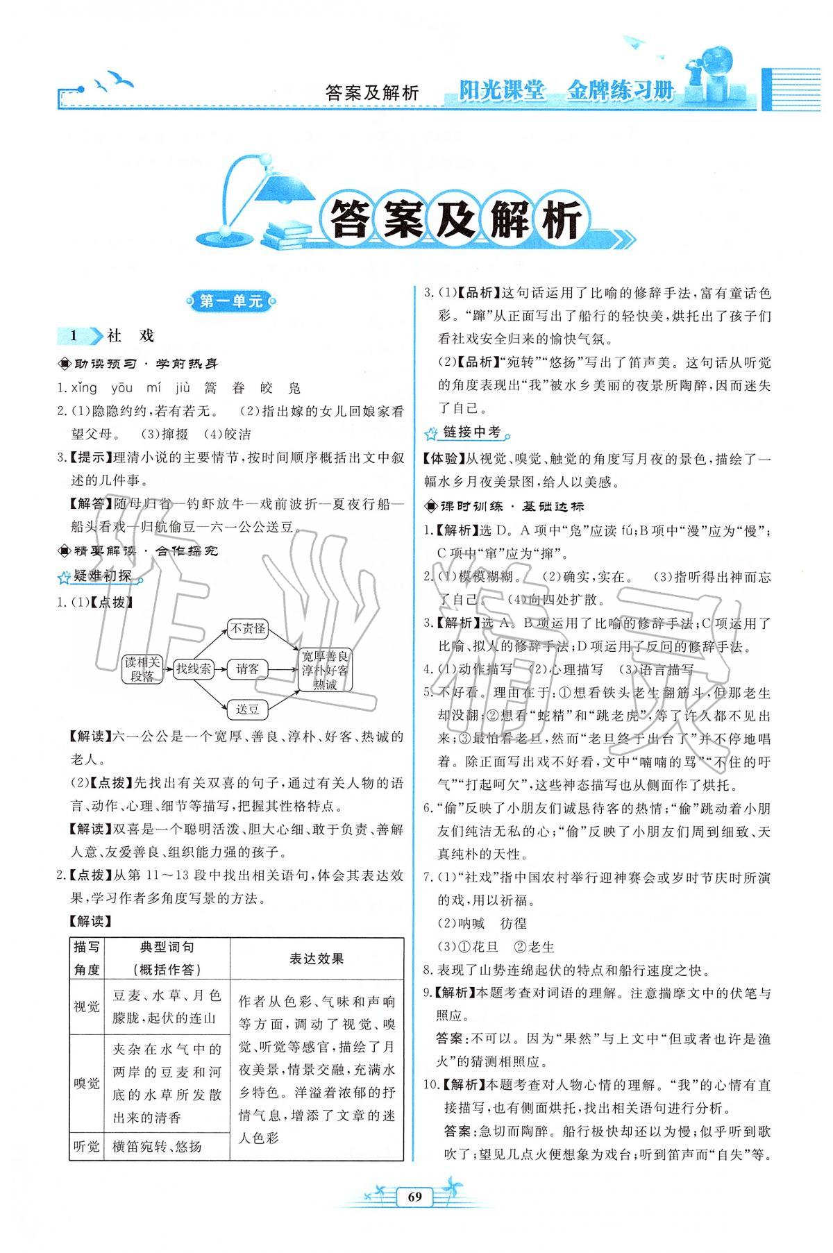 2020年陽光課堂金牌練習(xí)冊八年級語文下冊人教版福建專版 第1頁