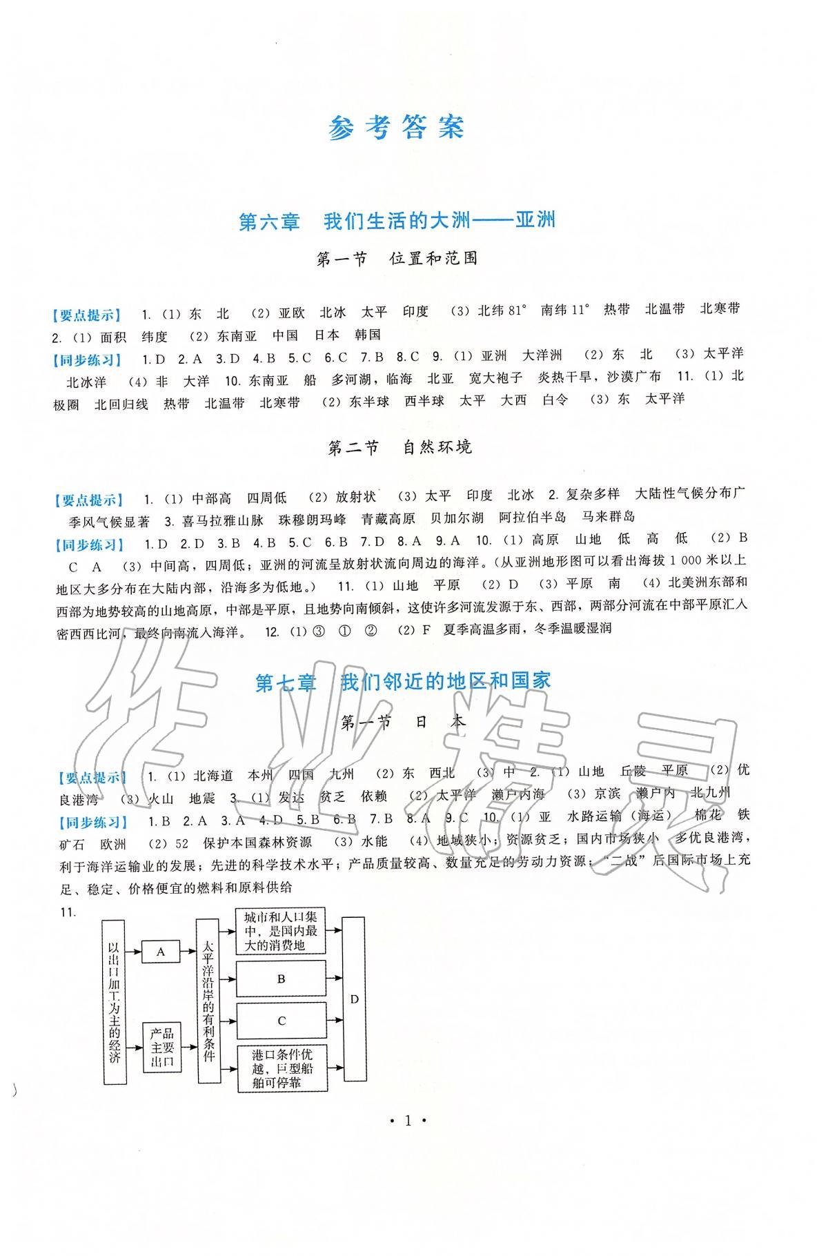 2020年顶尖课课练七年级地理下册人教版 第1页