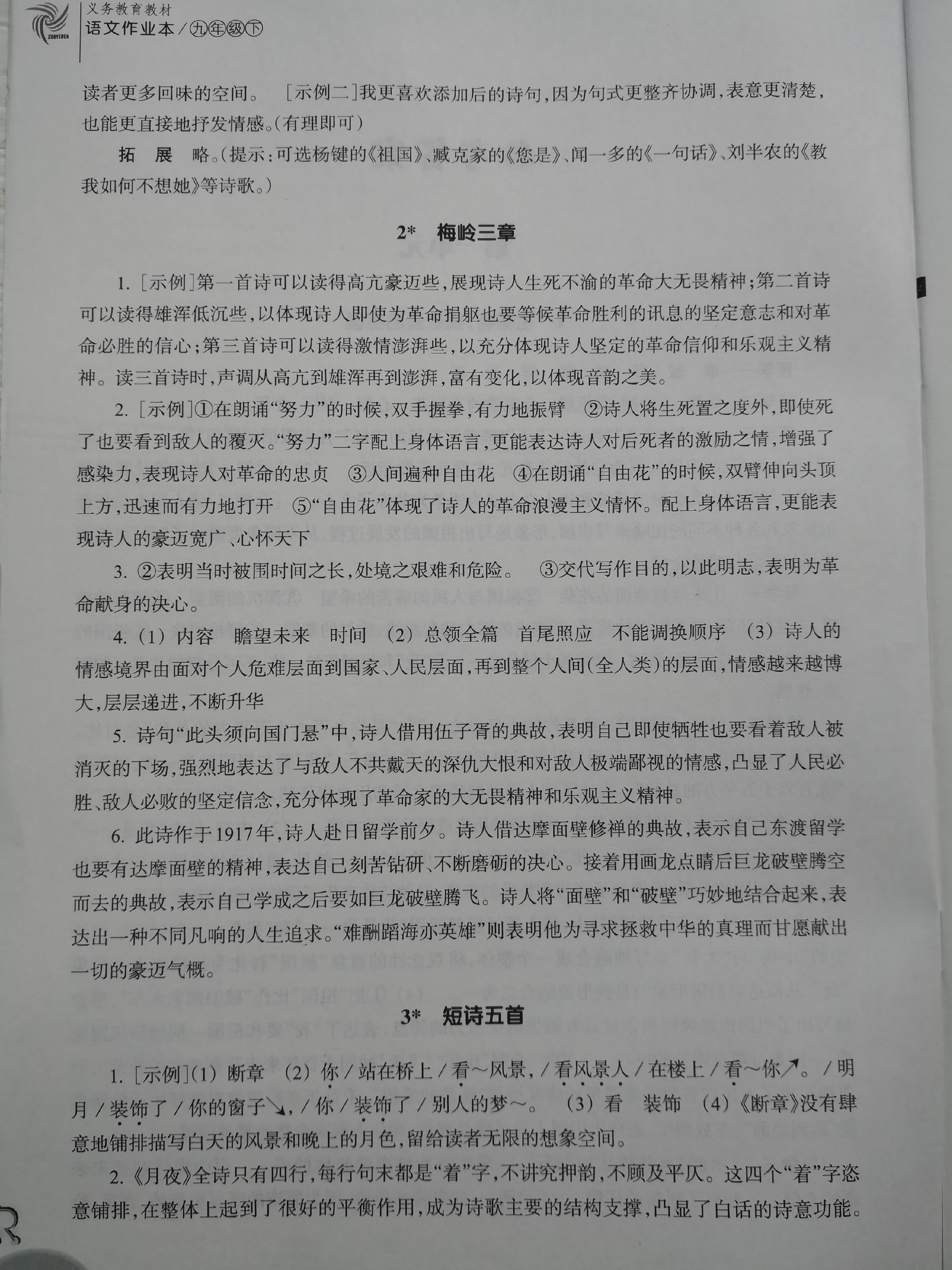 2020年作業(yè)本九年級語文下冊人教版浙江教育出版社 參考答案第2頁