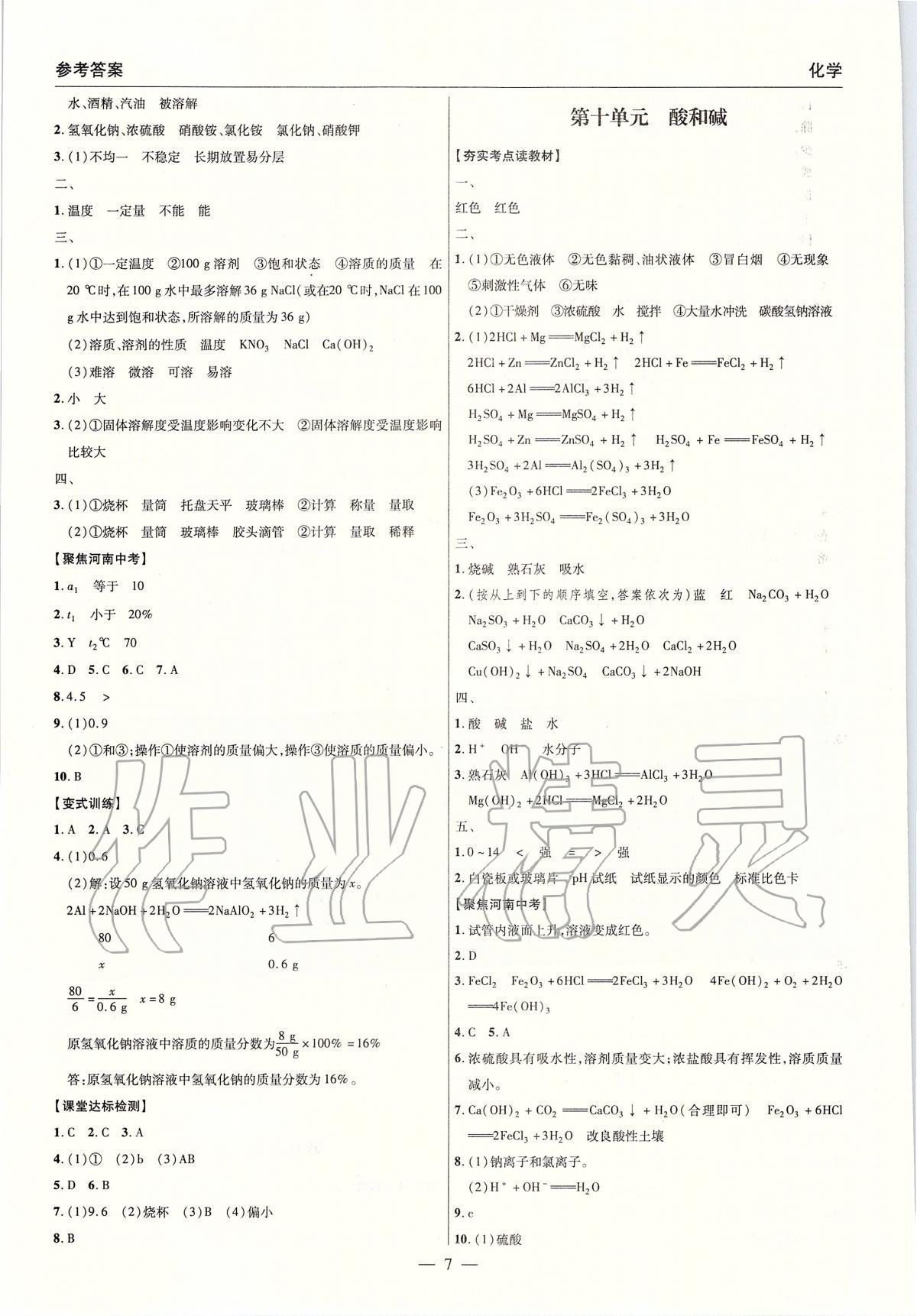 2020年碩源教育河南中考總復習名師解密化學 參考答案第7頁
