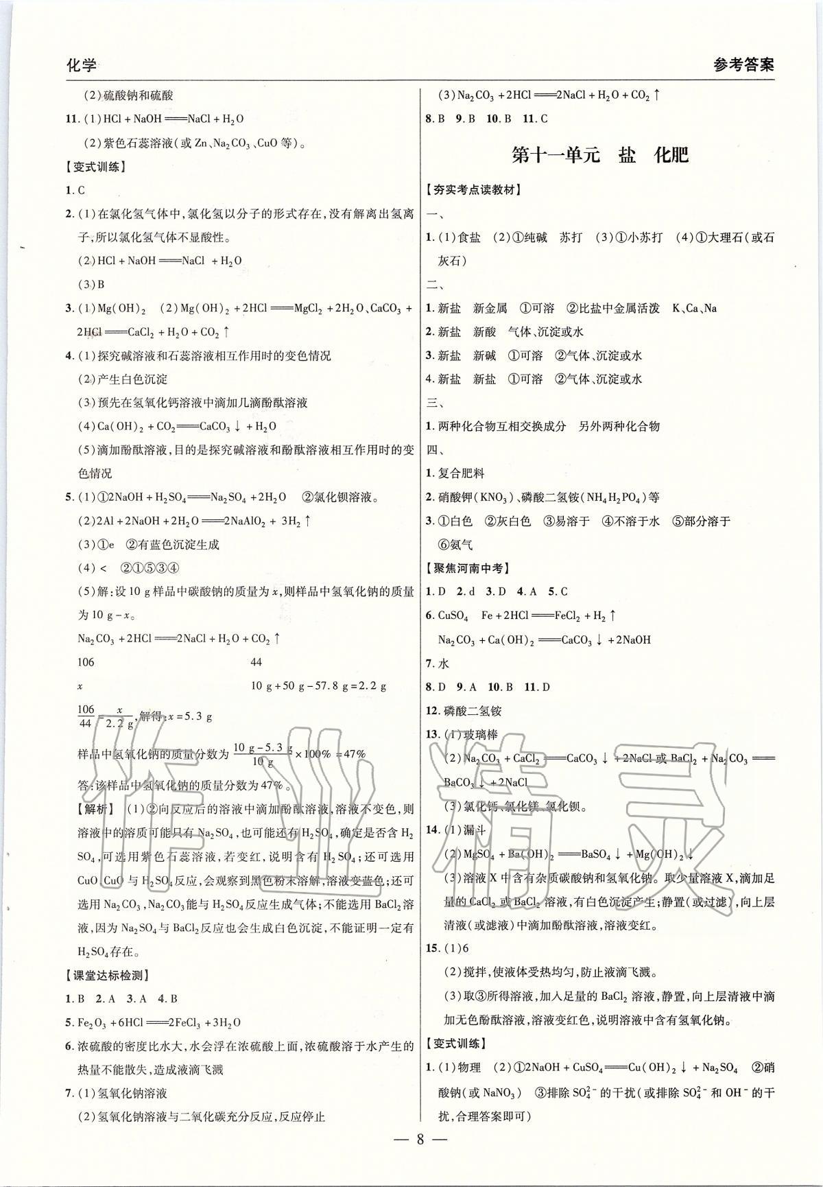 2020年碩源教育河南中考總復習名師解密化學 參考答案第8頁