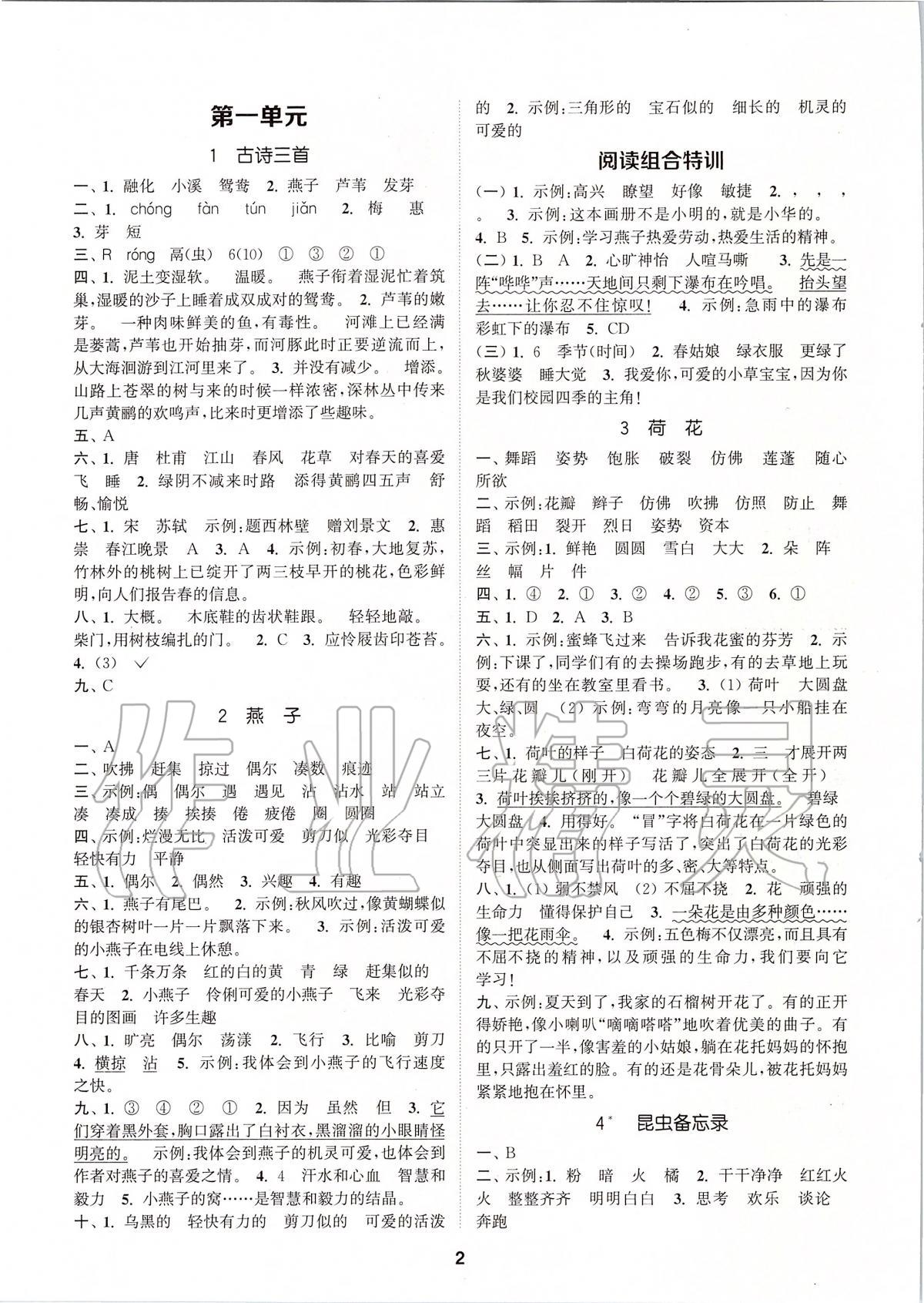 2020年拔尖特訓(xùn)三年級(jí)語文下冊人教版 參考答案第1頁