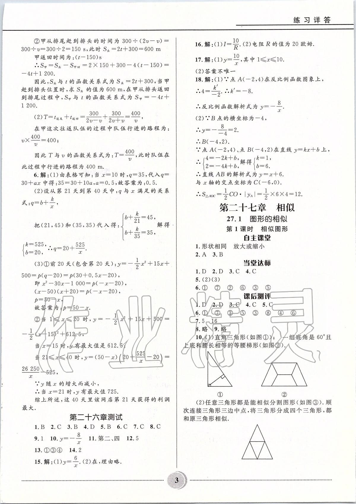 2020年夺冠百分百初中精讲精练九年级数学下册人教版 参考答案第3页