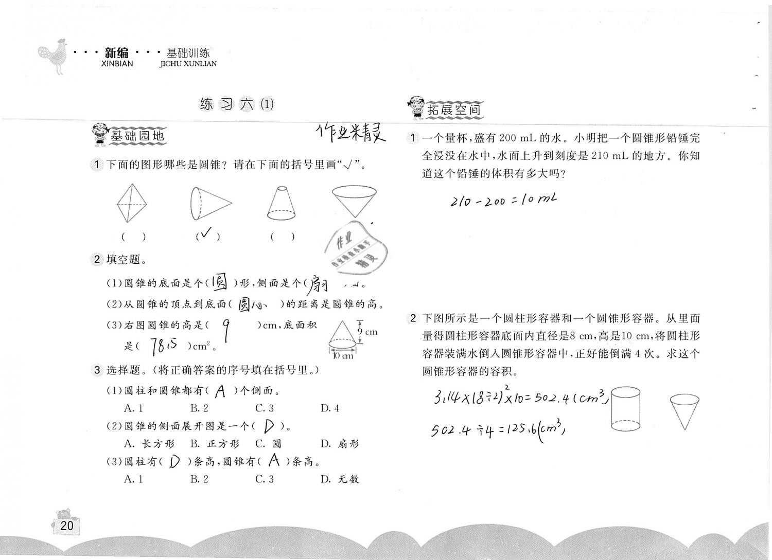 2020年新编基础训练六年级数学下册人教版 第20页