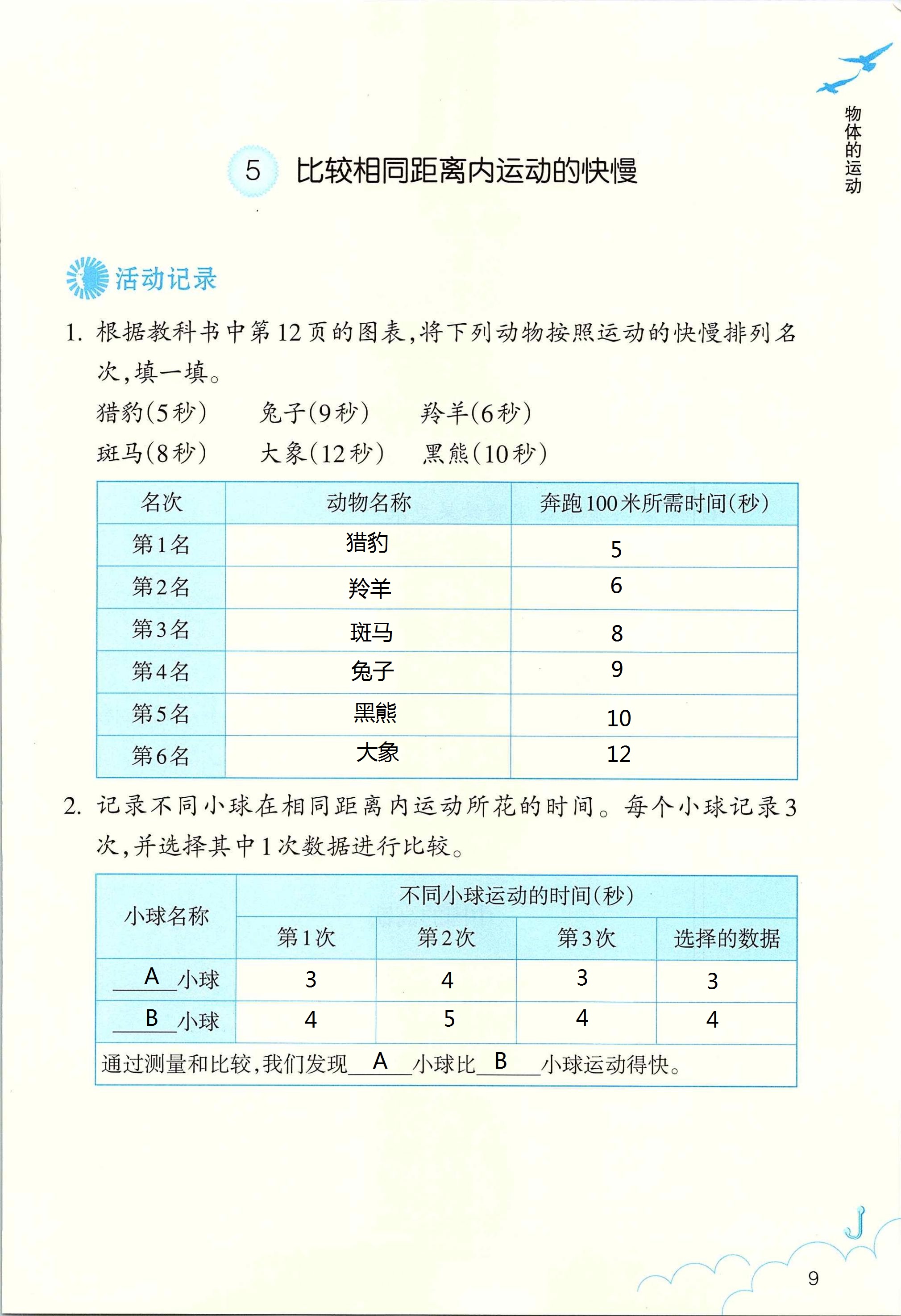 2020年作业本三年级科学下册浙江教育出版社 第9页