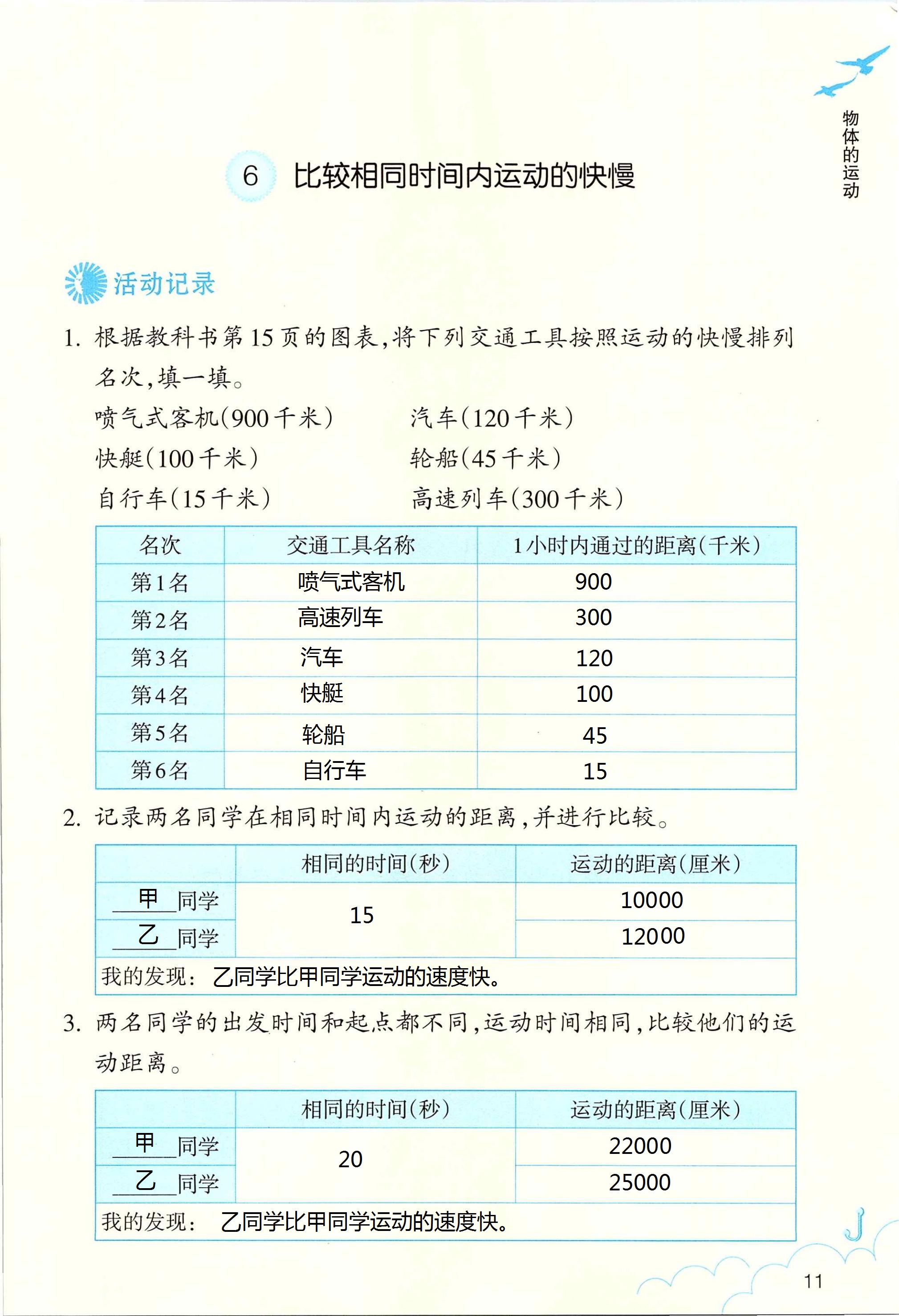 2020年作业本三年级科学下册浙江教育出版社 第11页