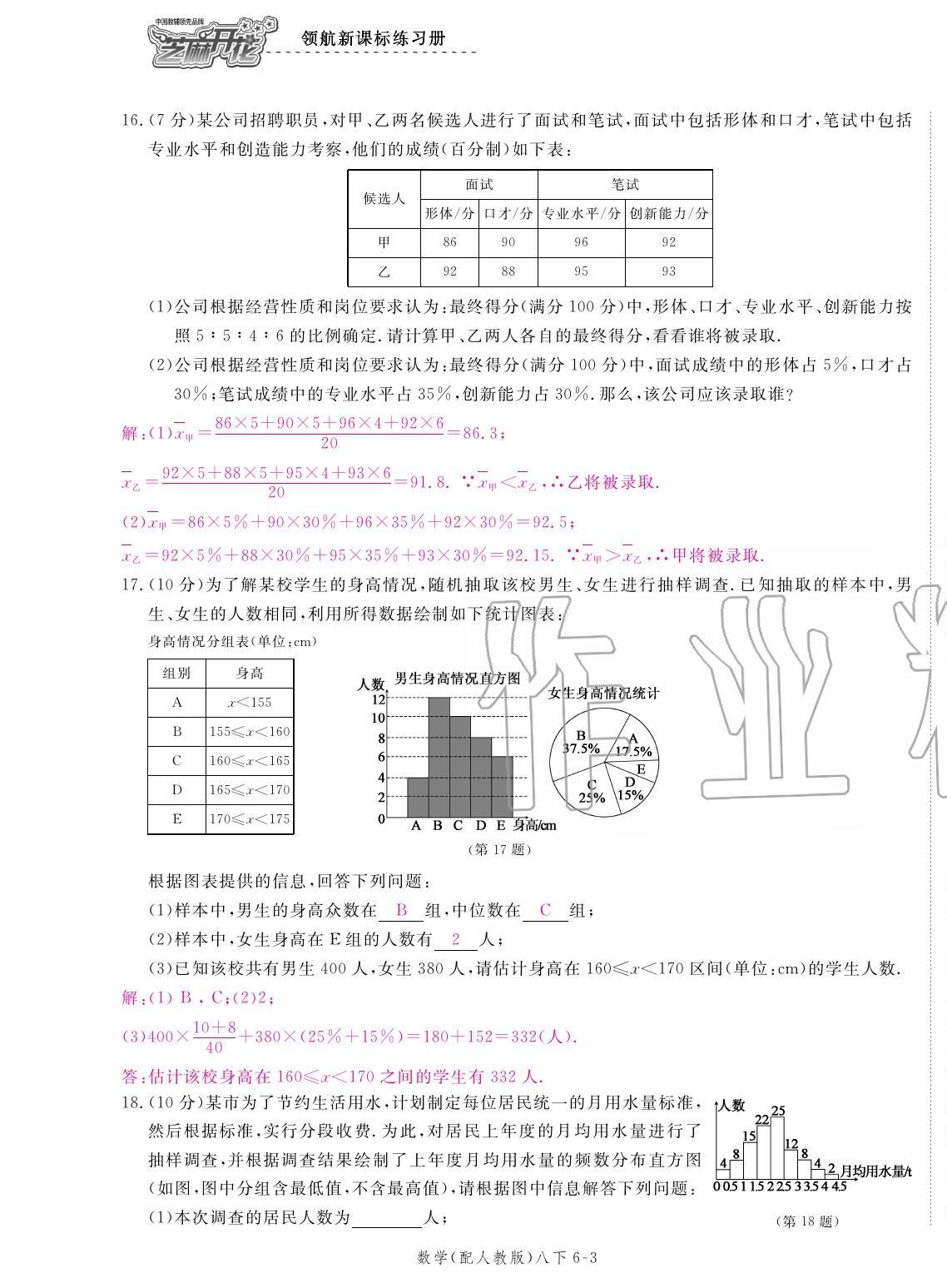 2020年領(lǐng)航新課標(biāo)練習(xí)冊八年級數(shù)學(xué)下冊人教版 參考答案第23頁