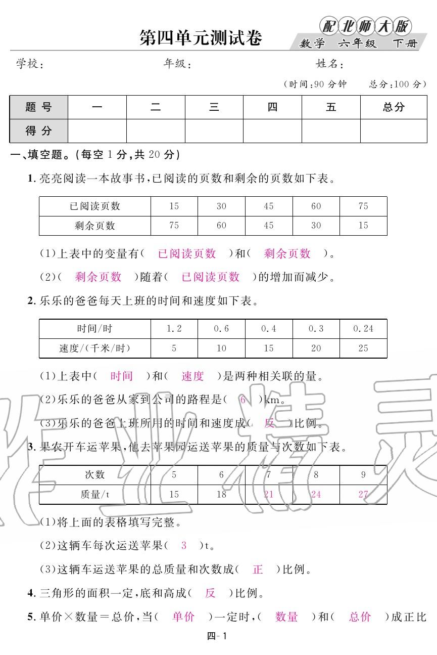 2020年領(lǐng)航新課標練習(xí)冊六年級數(shù)學(xué)下冊北師大版 第13頁