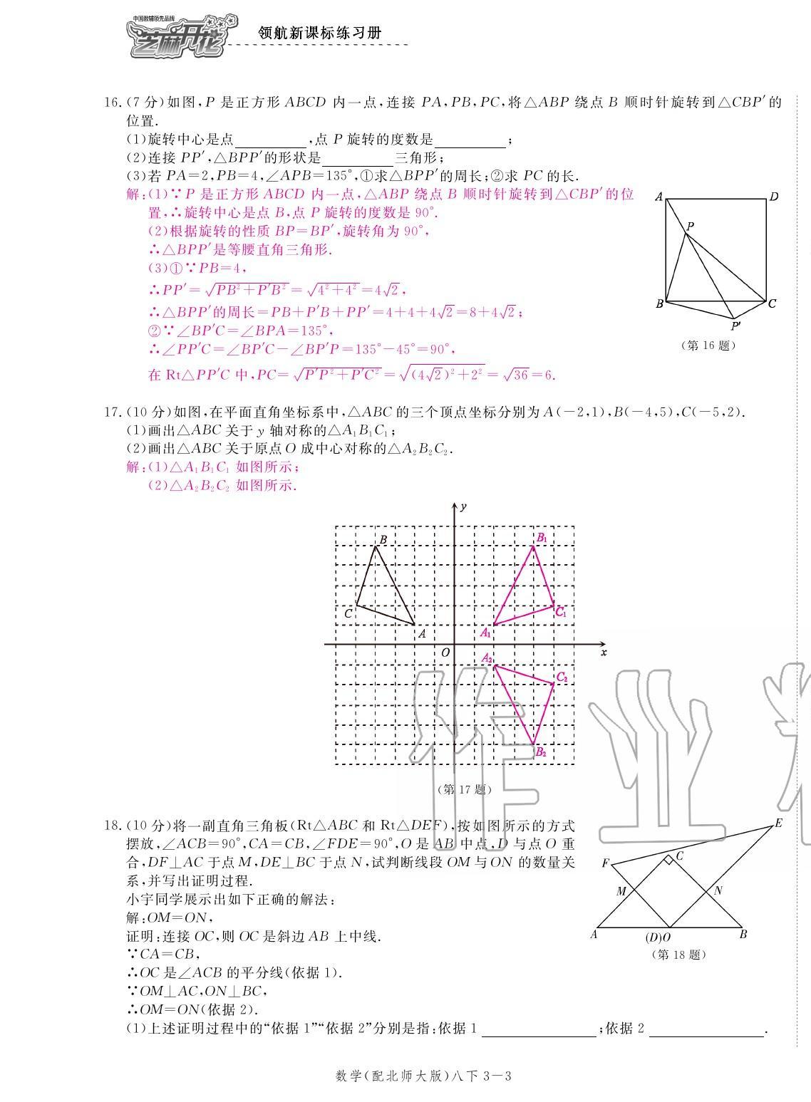 2020年領(lǐng)航新課標(biāo)練習(xí)冊(cè)八年級(jí)數(shù)學(xué)下冊(cè)北師大版 參考答案第11頁(yè)