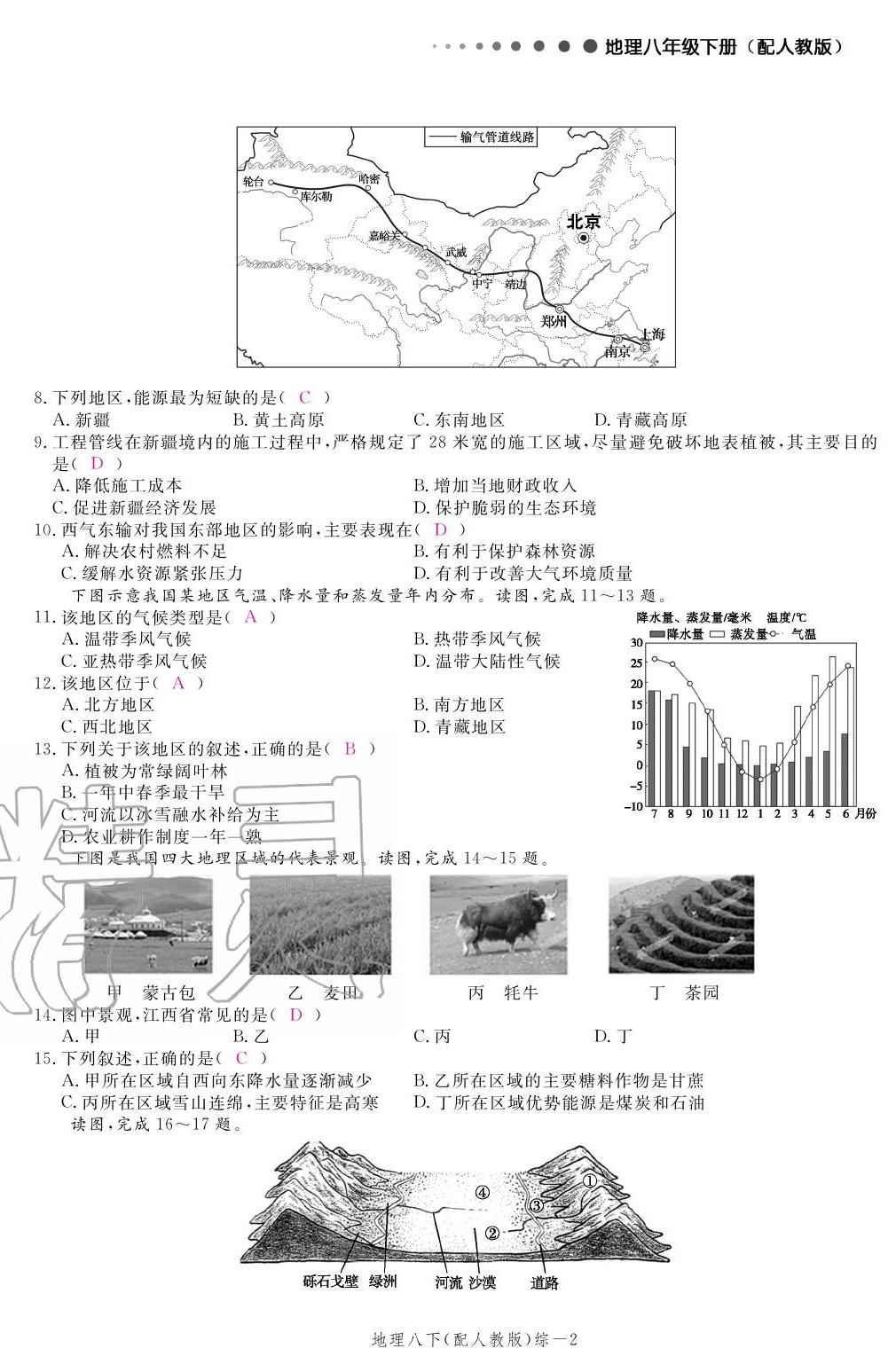 2020年領(lǐng)航新課標練習(xí)冊八年級地理下冊人教版 參考答案第22頁