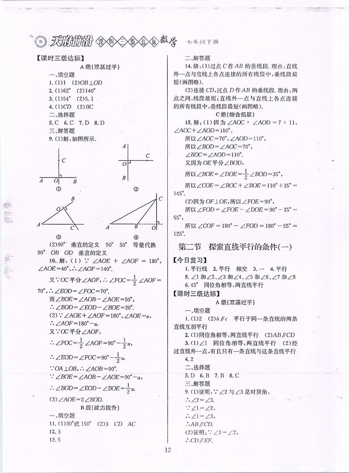 2020年天府前沿課時三級達標七年級數(shù)學下冊北師大版 參考答案第12頁