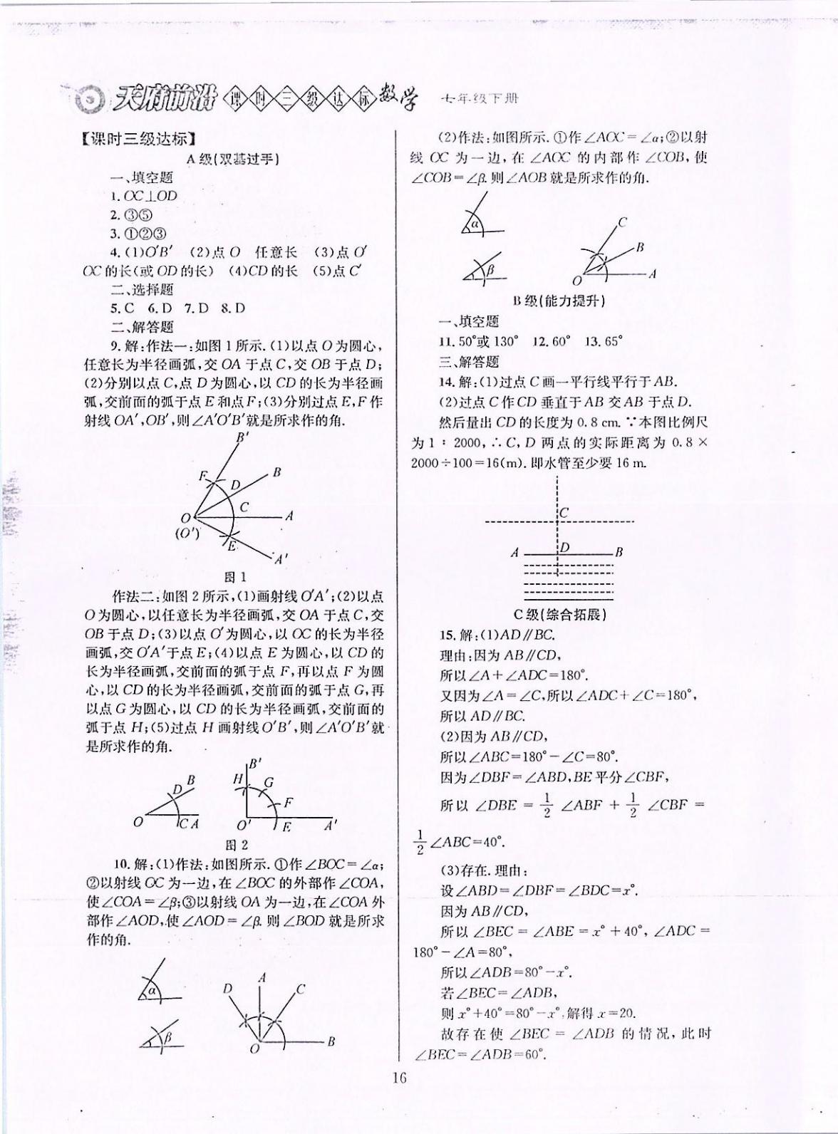 2020年天府前沿課時(shí)三級(jí)達(dá)標(biāo)七年級(jí)數(shù)學(xué)下冊(cè)北師大版 參考答案第16頁