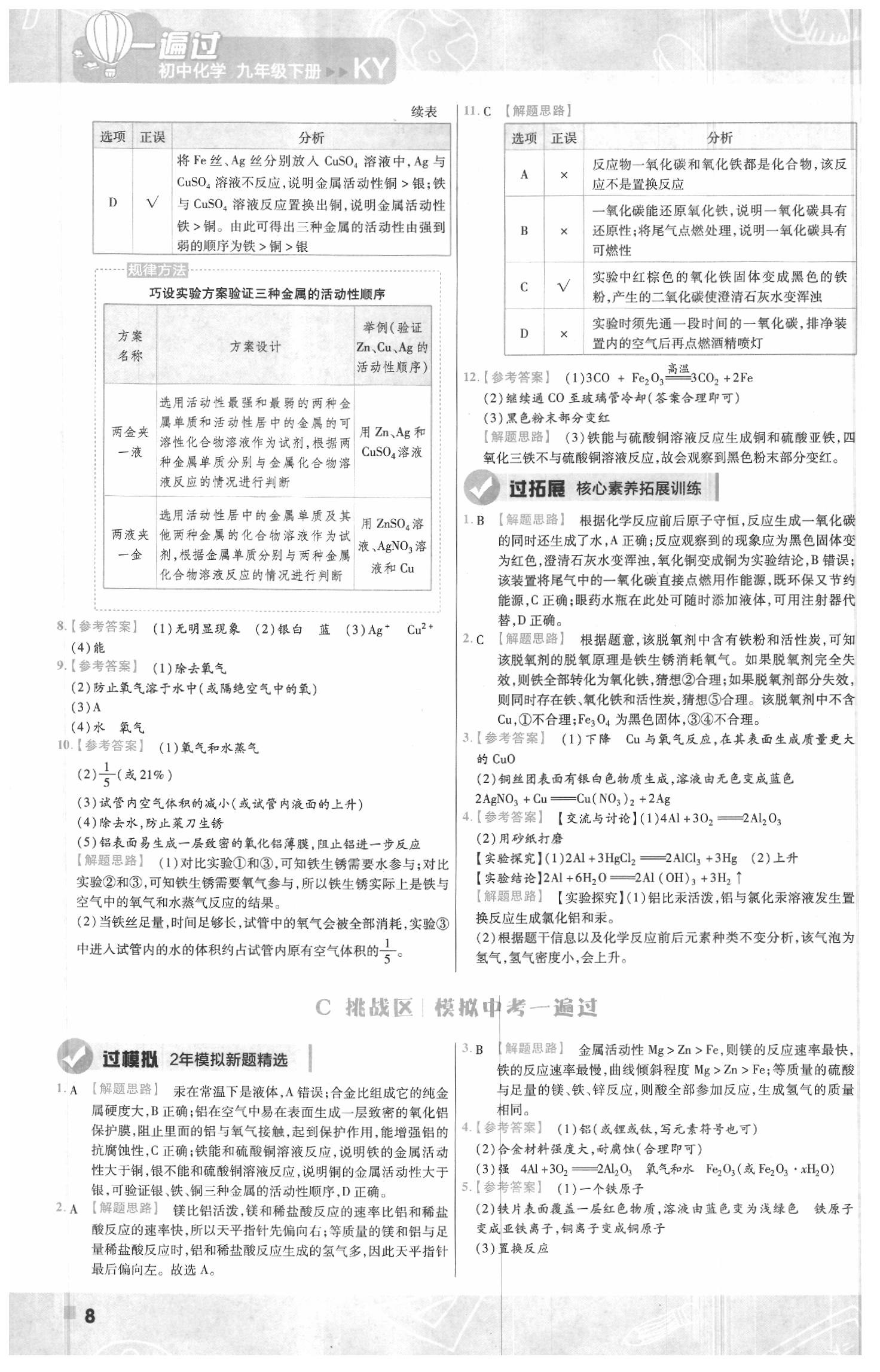 2020年一遍過(guò)初中化學(xué)九年級(jí)下冊(cè)科粵版 參考答案第8頁(yè)