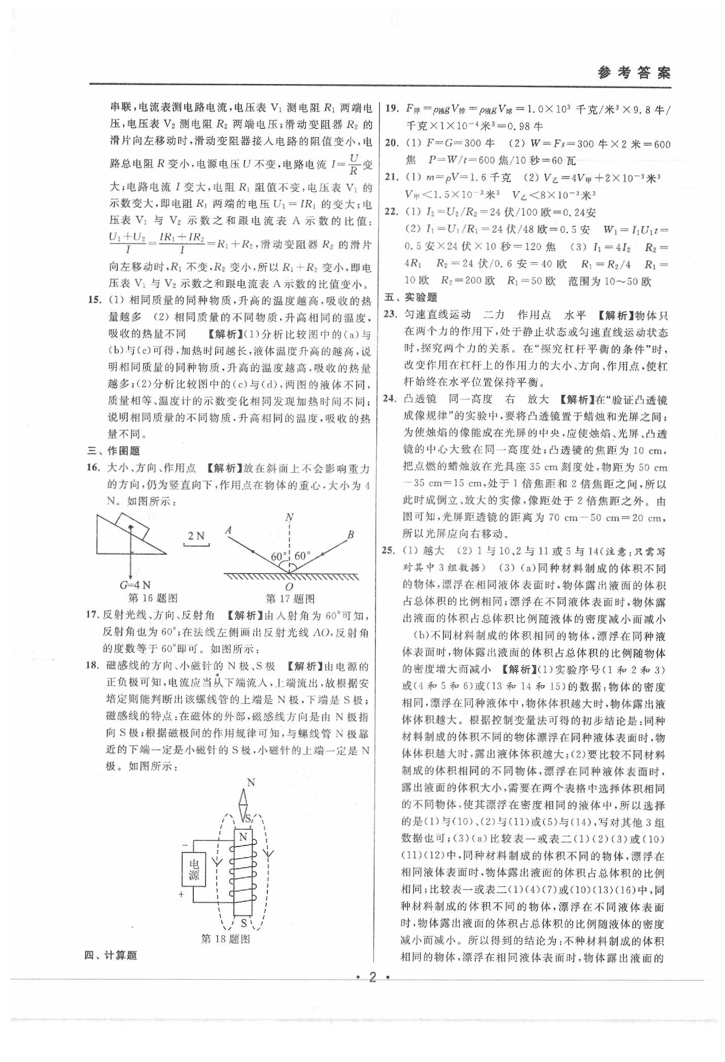 2020年中考实战名校在招手物理二模卷 参考答案第2页