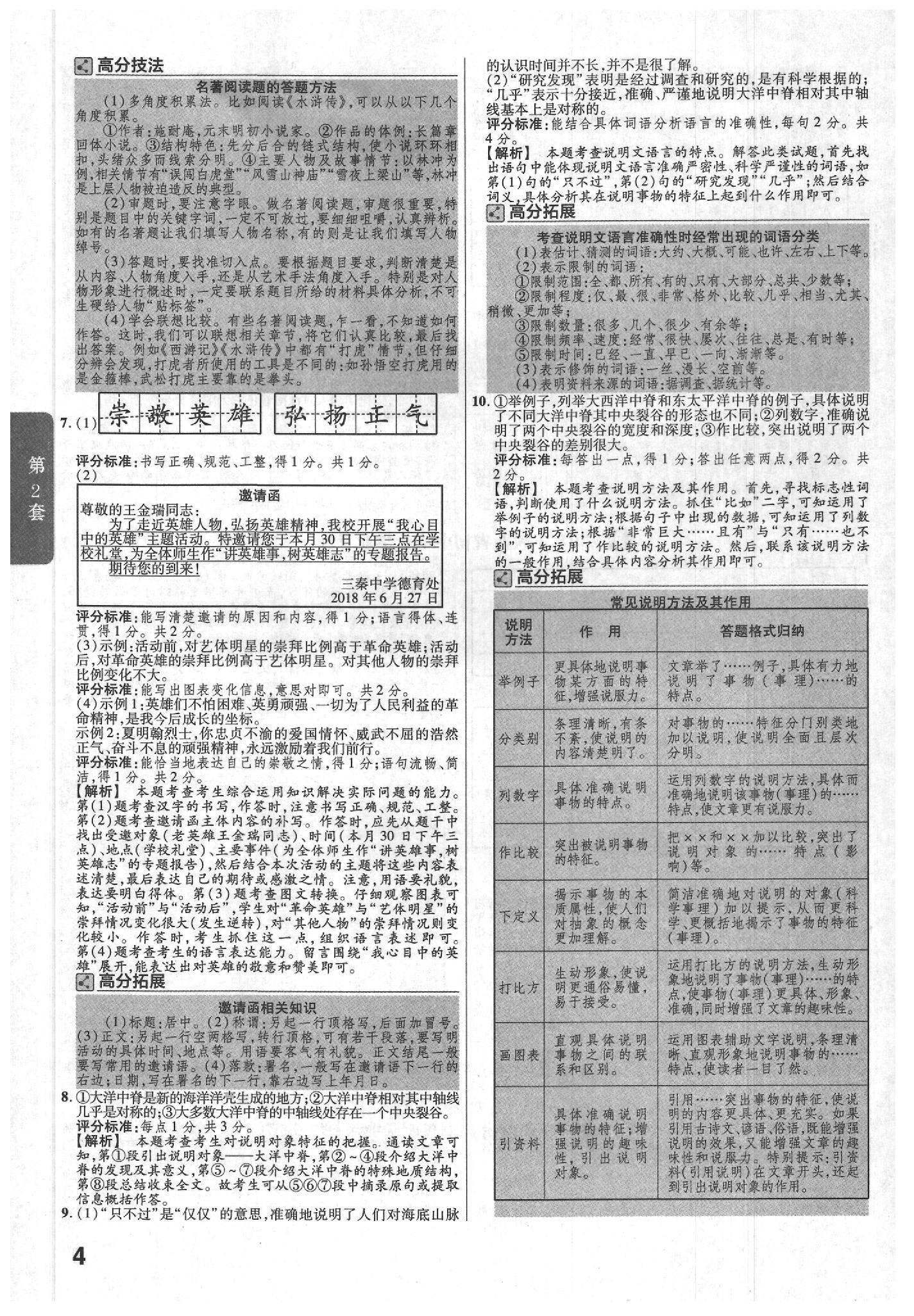 2020年金考卷陜西中考45套匯編語文 參考答案第4頁