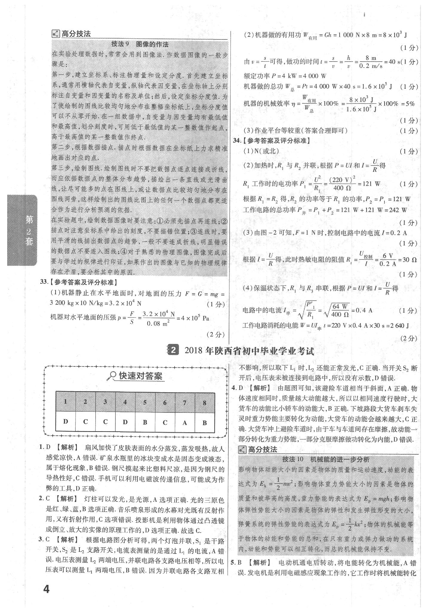 2020年金考卷陜西中考45套匯編物理 參考答案第4頁(yè)