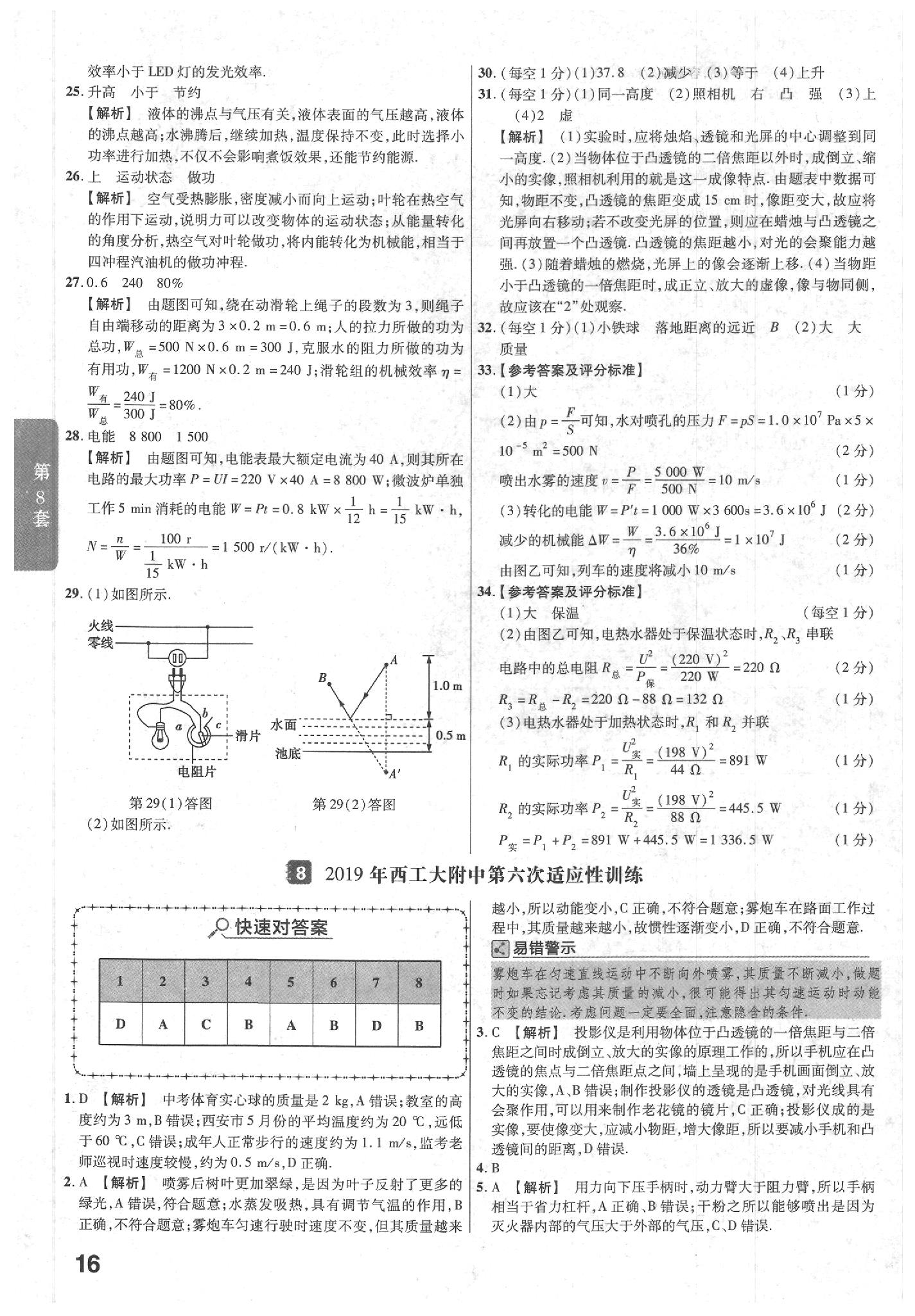 2020年金考卷陜西中考45套匯編物理 參考答案第16頁(yè)