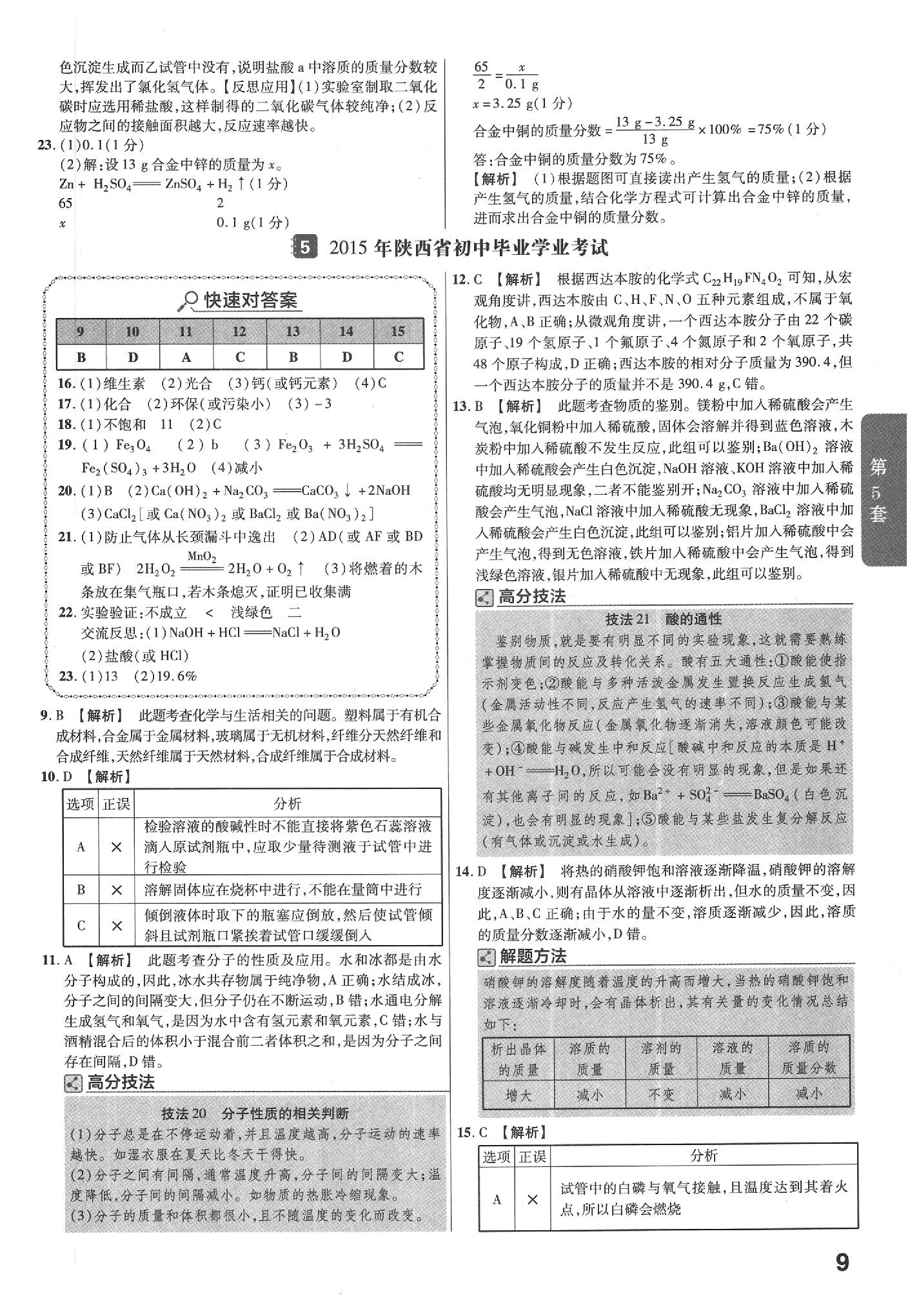 2020年金考卷陜西中考45套匯編化學(xué) 參考答案第9頁