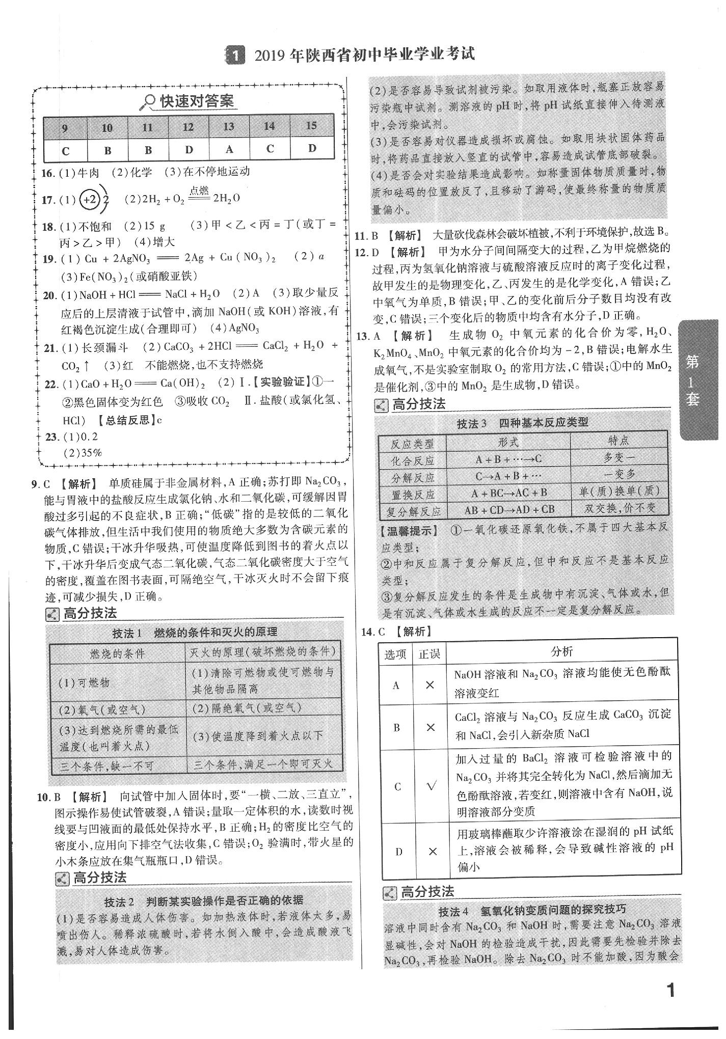 2020年金考卷陜西中考45套匯編化學(xué) 參考答案第1頁