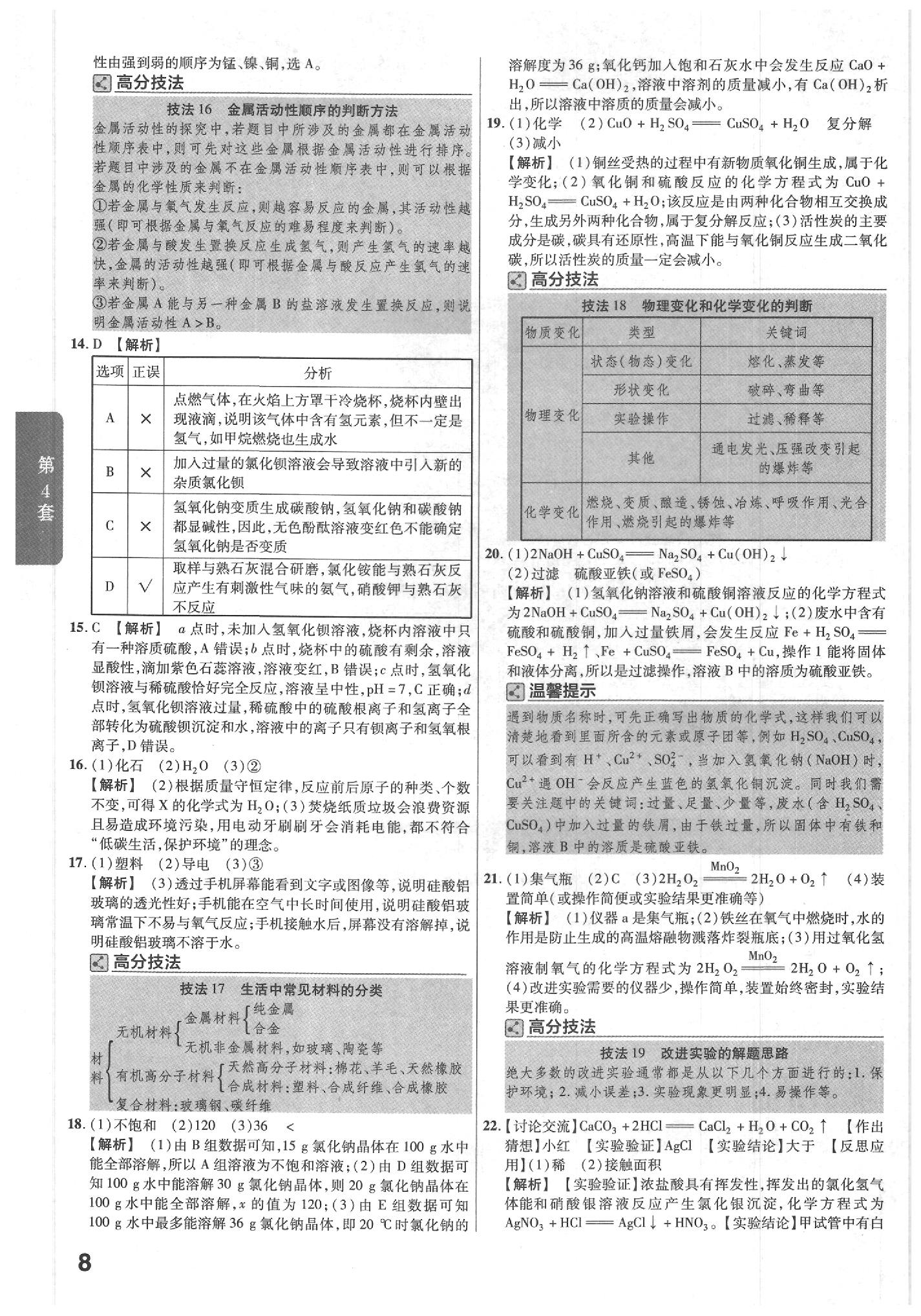 2020年金考卷陜西中考45套匯編化學(xué) 參考答案第8頁