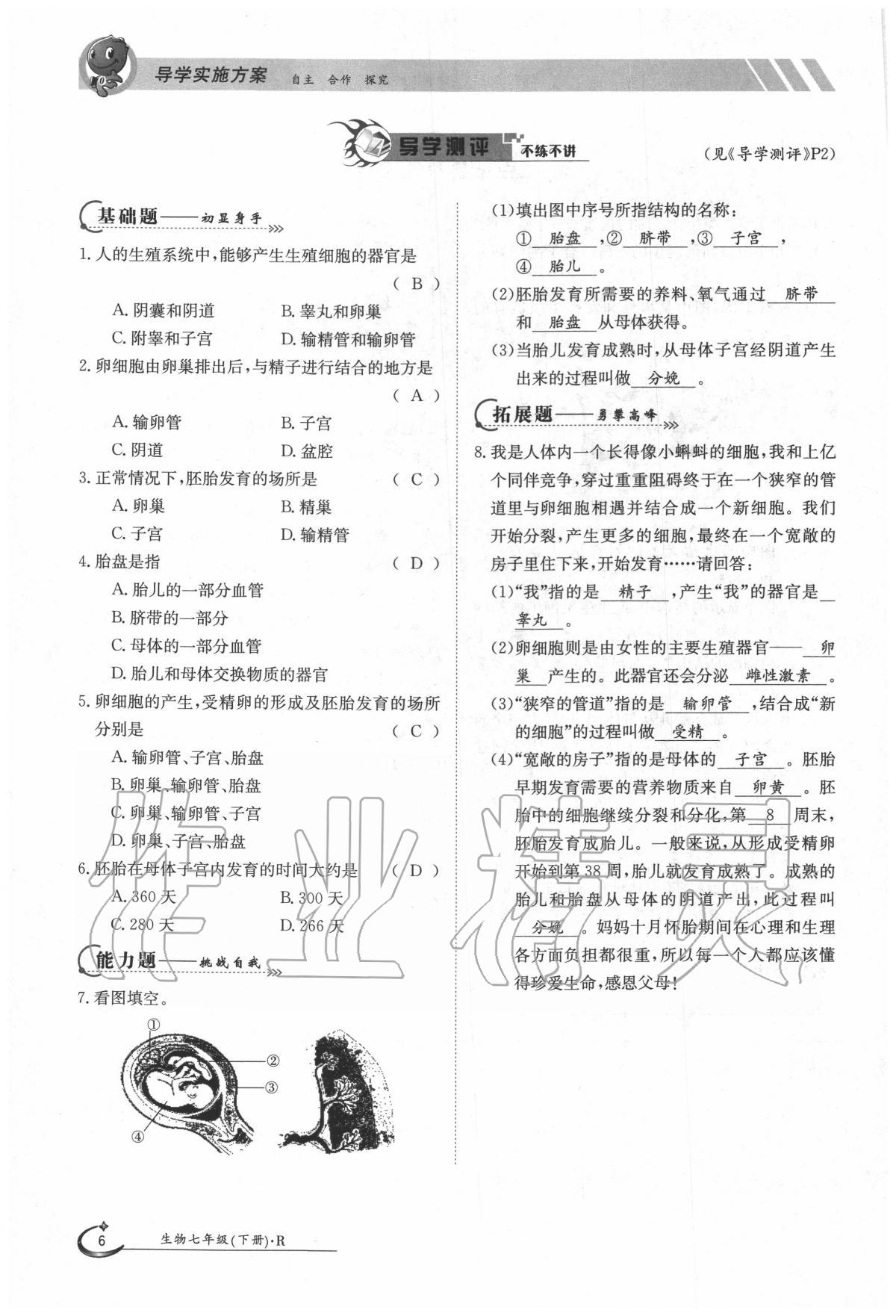 2020年金太陽導學案七年級生物下冊人教版 第6頁