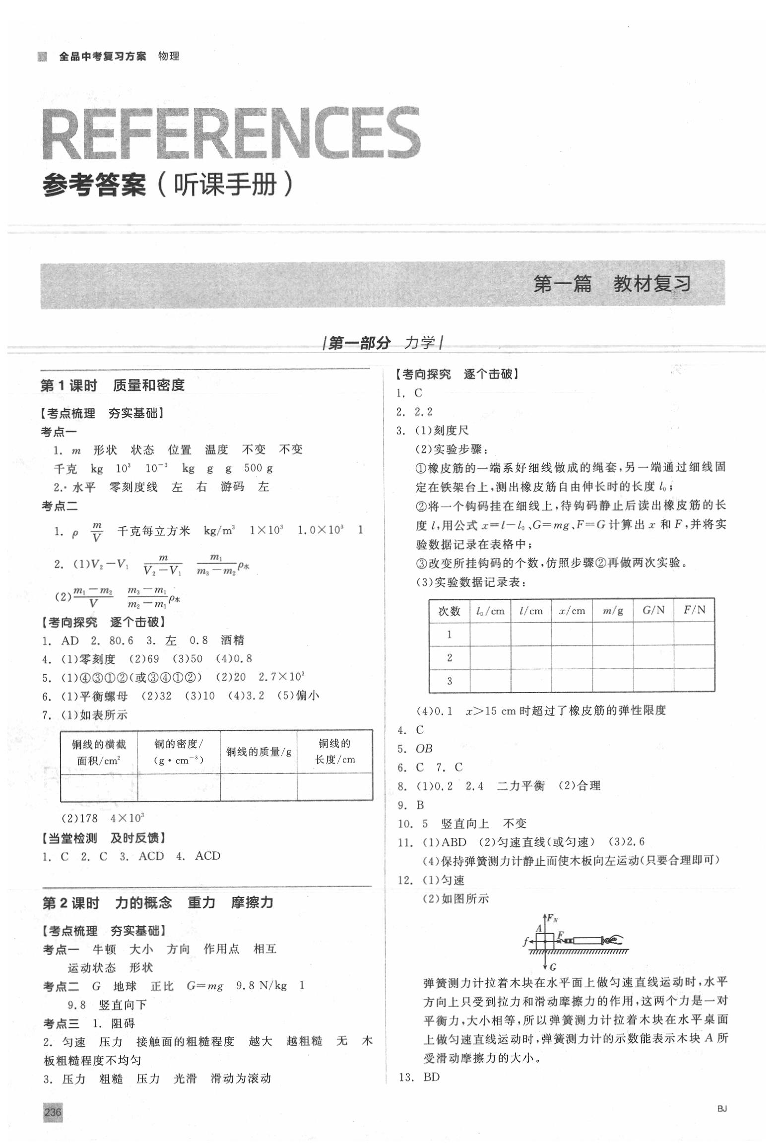 2020年全品中考復習方案物理學北京專版 參考答案第1頁