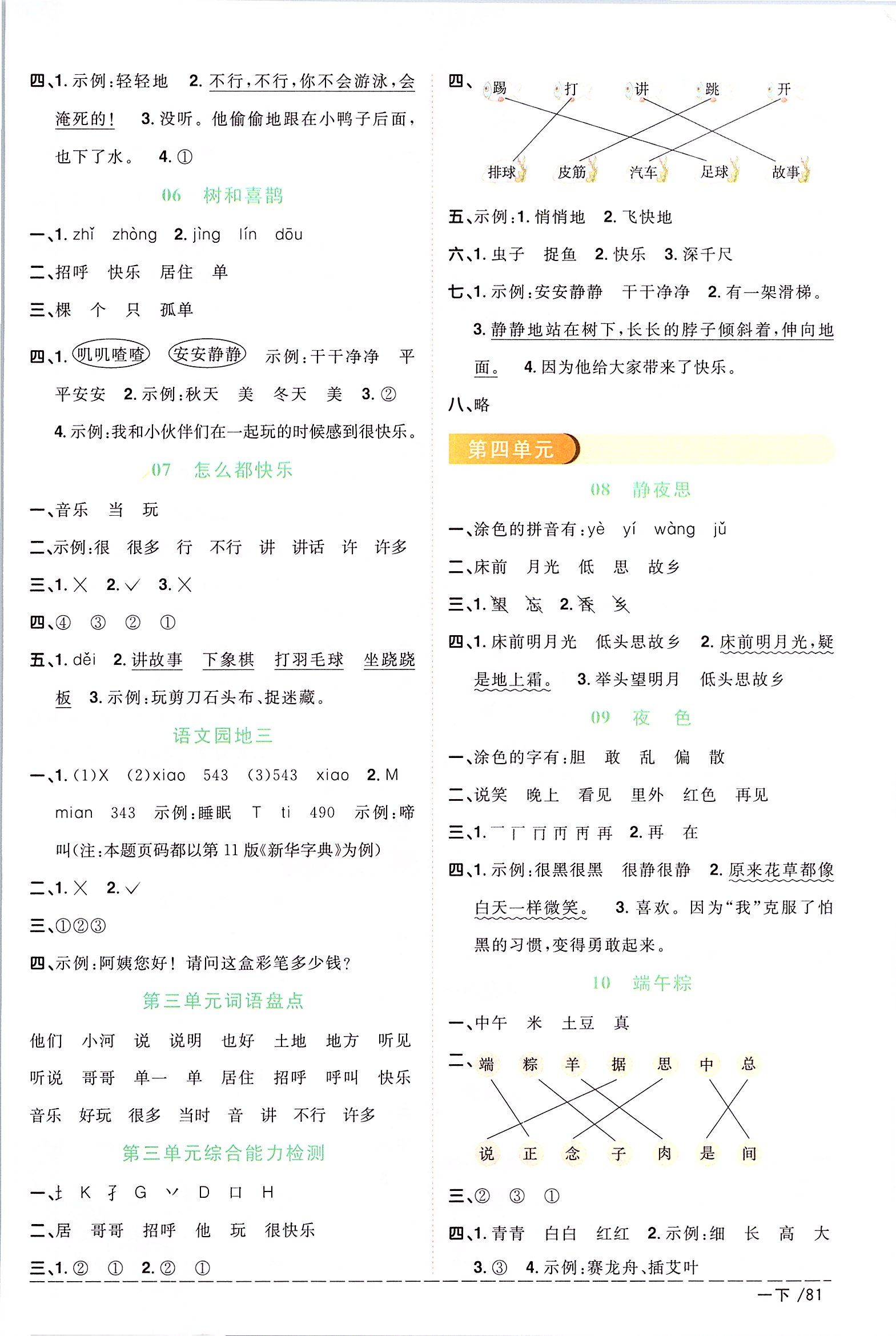 2020年陽光同學(xué)課時優(yōu)化作業(yè)一年級語文下冊人教版 參考答案第3頁