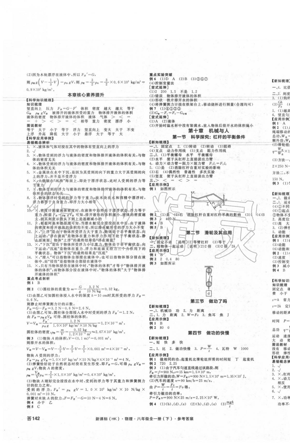 2020年全品学练考八年级物理下册沪科版 参考答案第3页