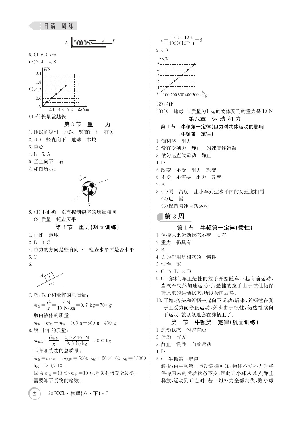 2020年日清周練八年級物理下冊人教版 參考答案第2頁