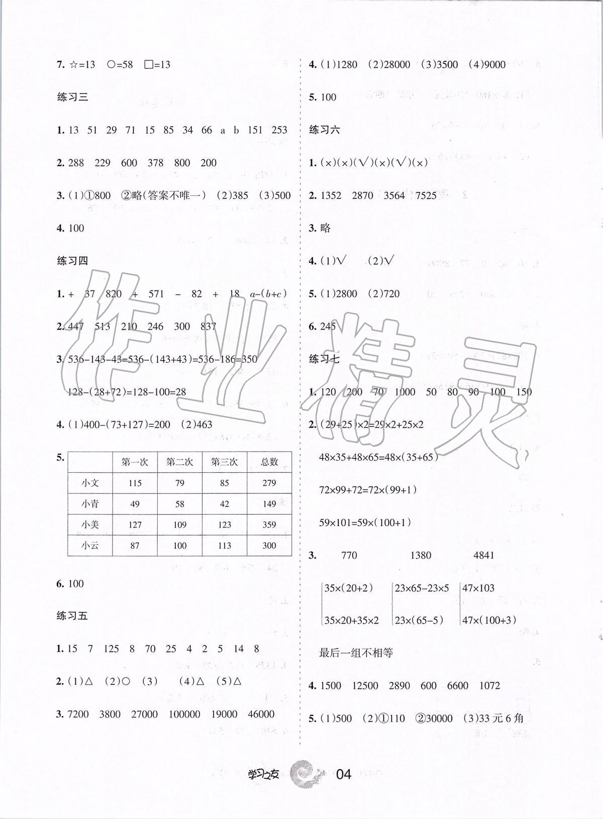 2020年學(xué)習(xí)之友四年級(jí)數(shù)學(xué)下冊(cè)人教版 第4頁(yè)