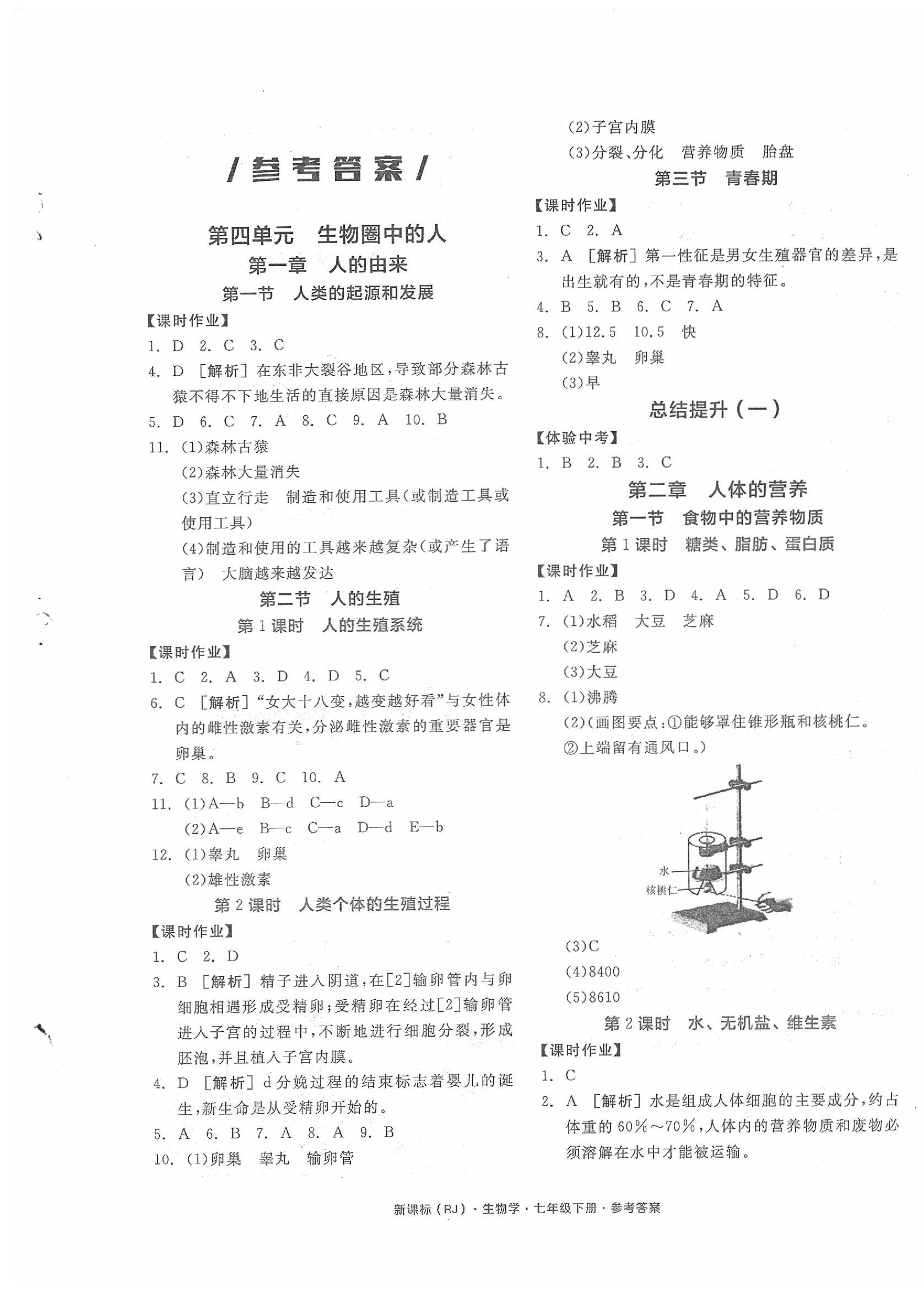 2020年全品学练考七年级生物下册人教版 第1页