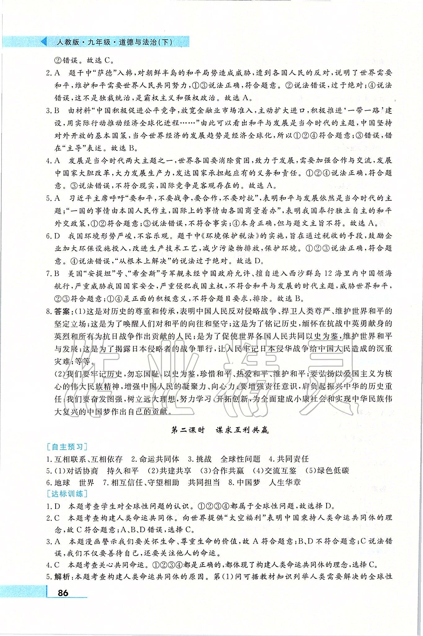 2020年名師點撥配套練習(xí)課時作業(yè)九年級道德與法治下冊人教版 第4頁