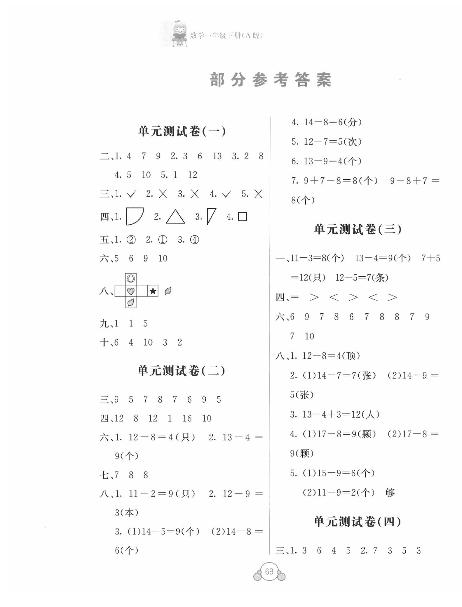 2020年自主學(xué)習(xí)能力測評單元測試一年級數(shù)學(xué)下冊人教版A版 第1頁