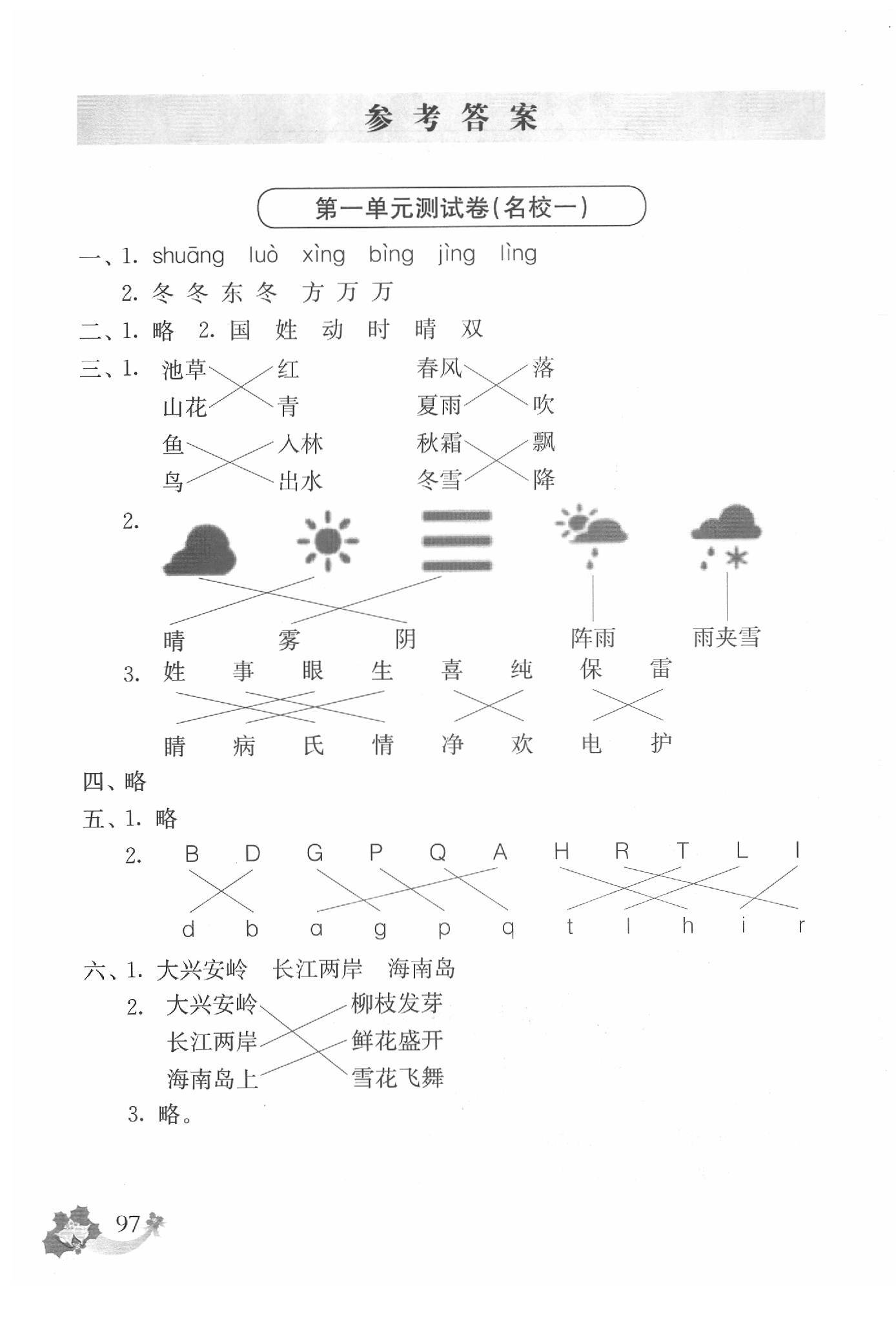 2020年上海名校名卷一年級語文第二學(xué)期 參考答案第1頁