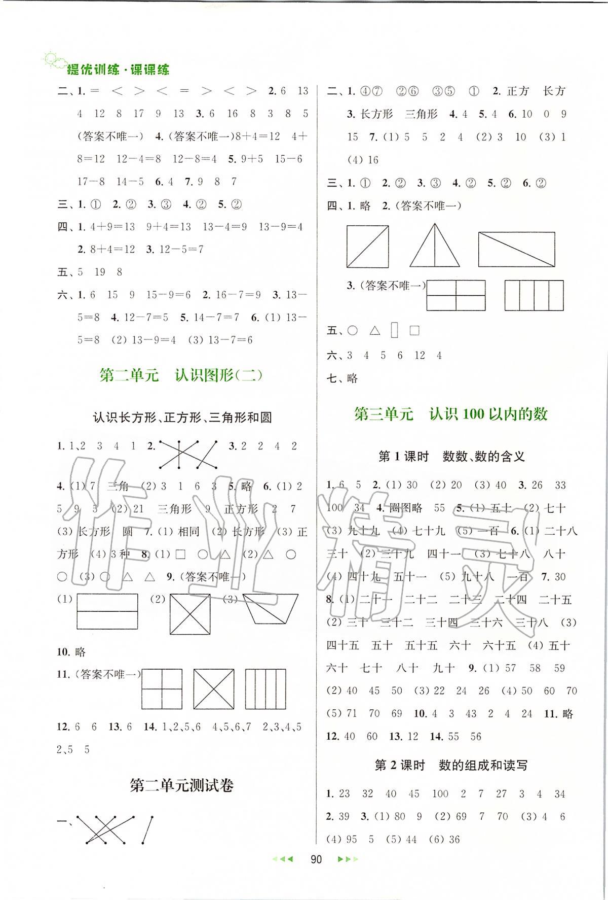 2020年金鑰匙提優(yōu)訓(xùn)練課課練一年級數(shù)學(xué)下冊蘇教版 第2頁