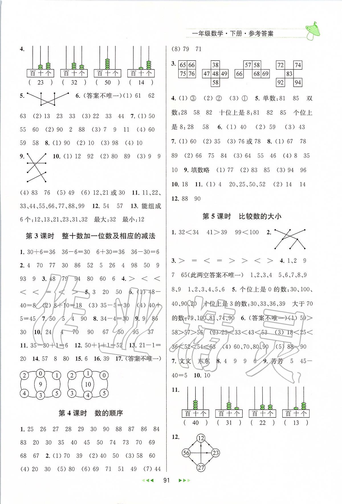 2020年金鑰匙提優(yōu)訓練課課練一年級數(shù)學下冊蘇教版 第3頁