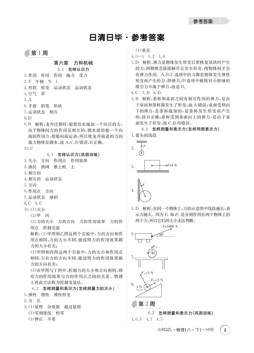 2020年日清周练八年级物理下册沪粤版 第1页