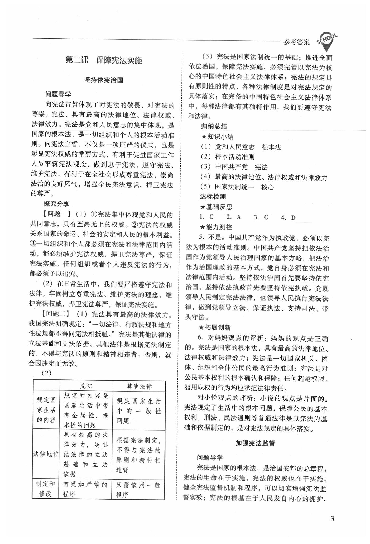 2020年新課程問題解決導(dǎo)學(xué)方案八年級道德與法治下冊人教版 參考答案第3頁