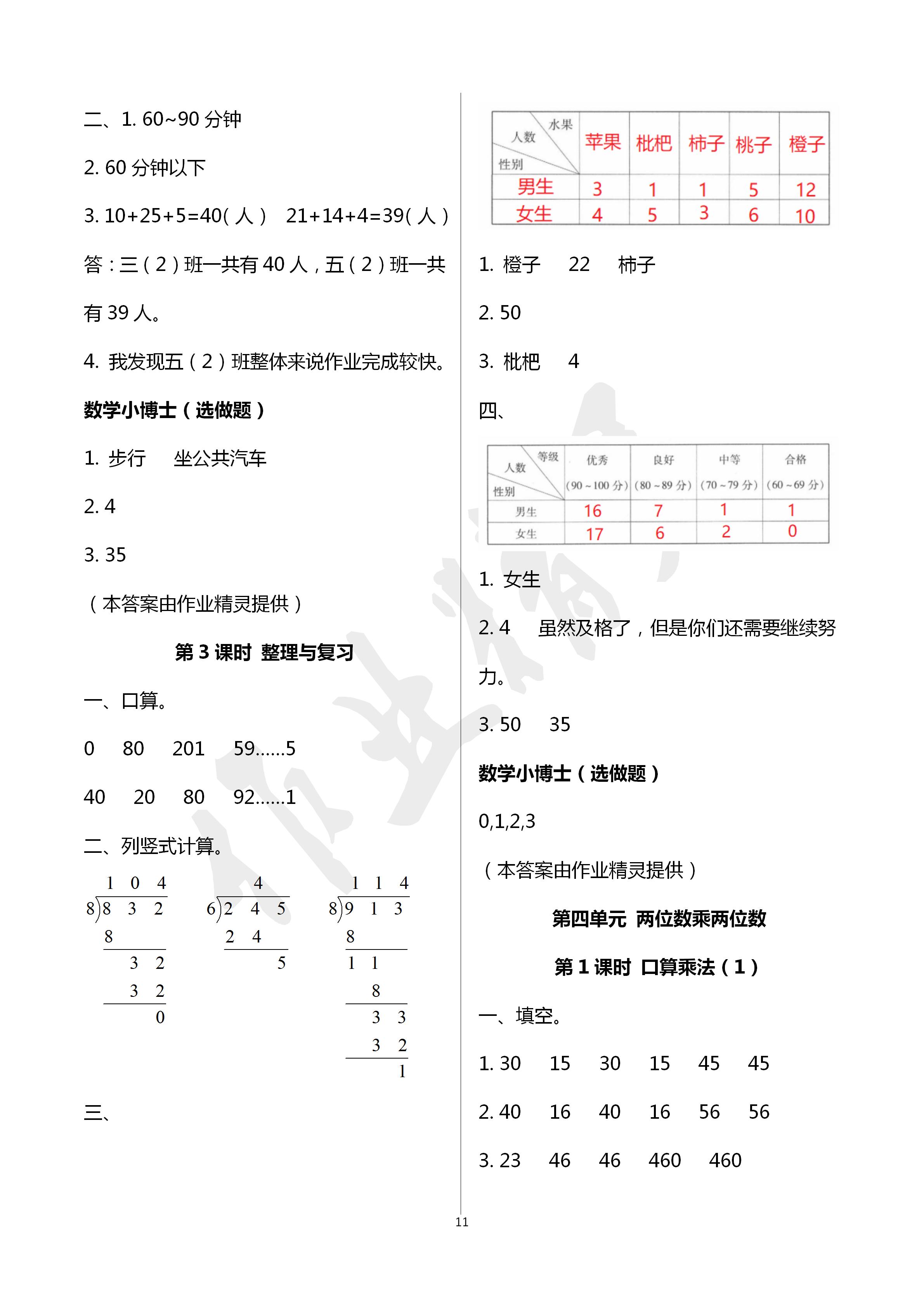 2020年云南省標(biāo)準(zhǔn)教輔同步指導(dǎo)訓(xùn)練與檢測(cè)三年級(jí)數(shù)學(xué)下冊(cè)人教版 第11頁(yè)