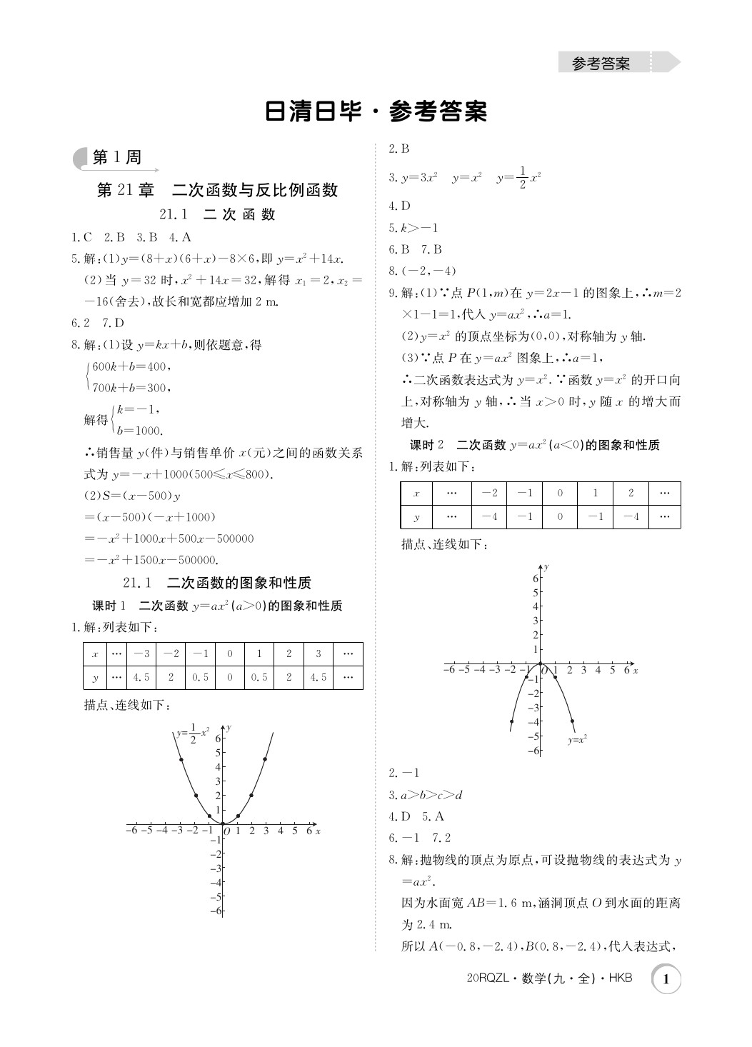 2019年日清周練限時(shí)提升卷九年級數(shù)學(xué)全一冊滬科版 參考答案第1頁