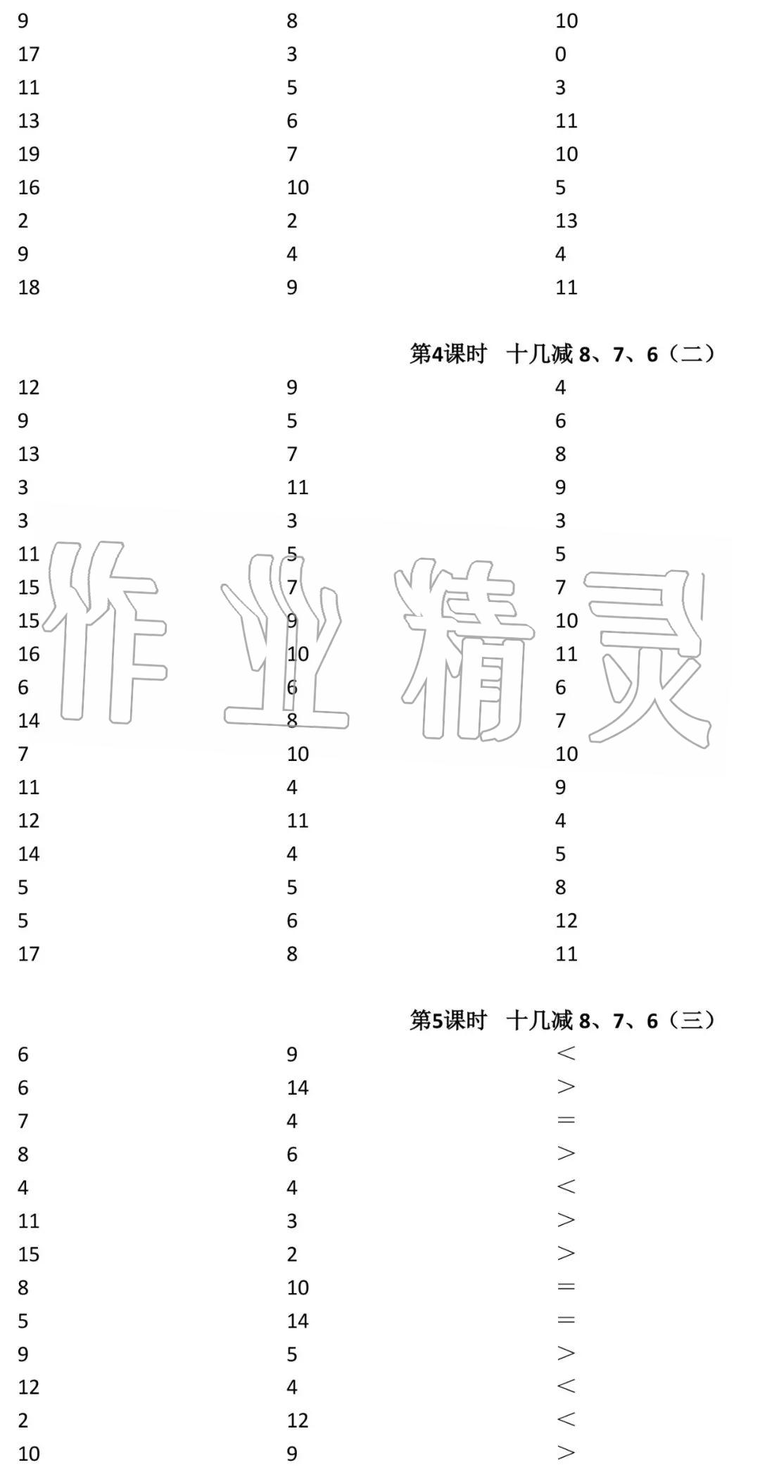 2020年小學(xué)數(shù)學(xué)口算速算心算一年級下冊人教版 參考答案第4頁