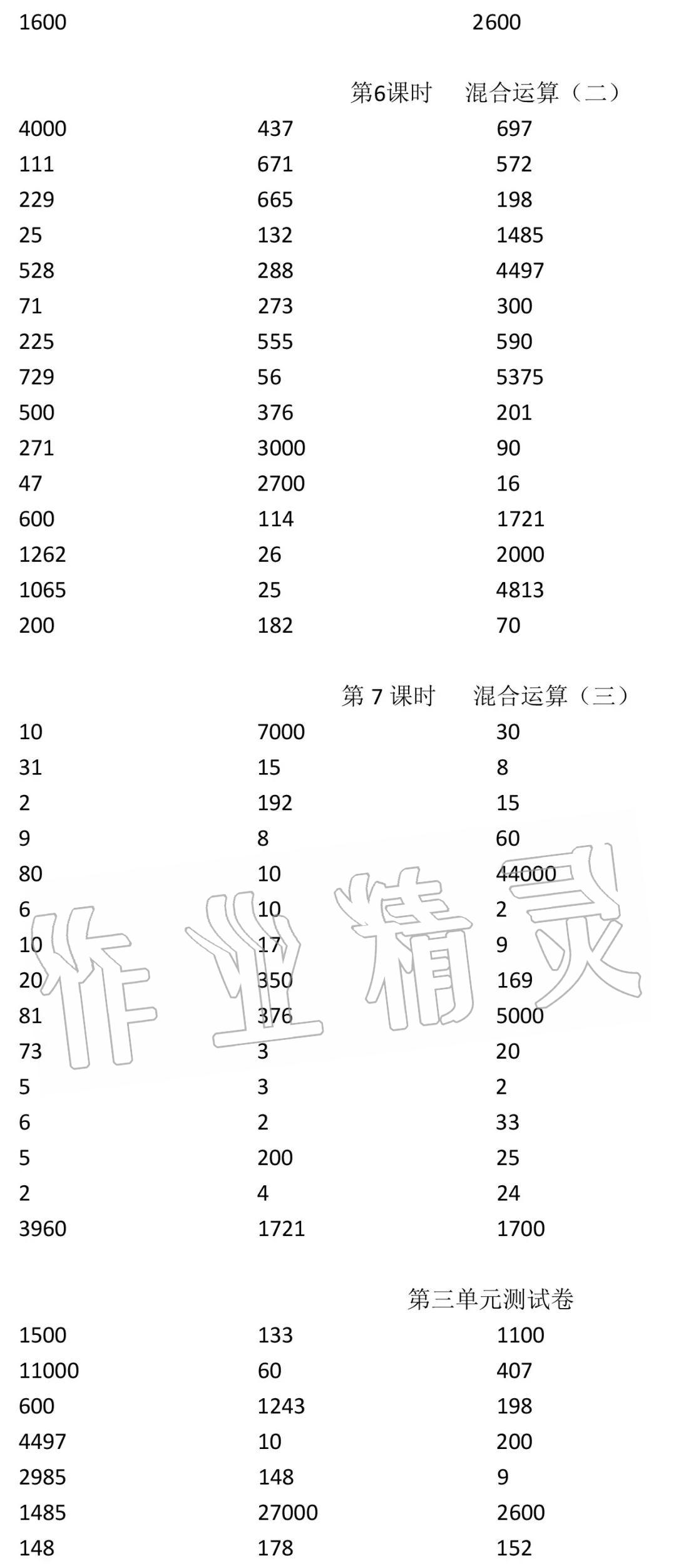 2020年小学数学口算速算心算四年级下册人教版 参考答案第7页