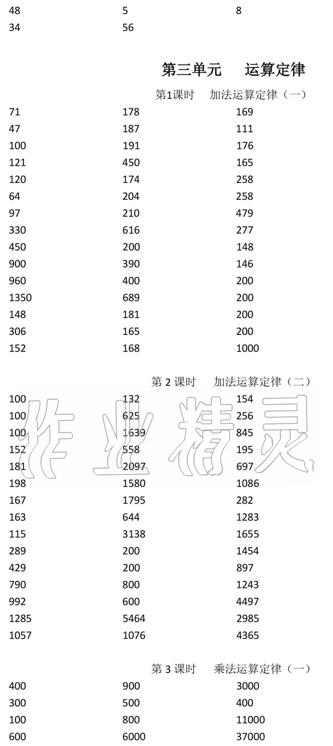 2020年小学数学口算速算心算四年级下册人教版 参考答案第5页