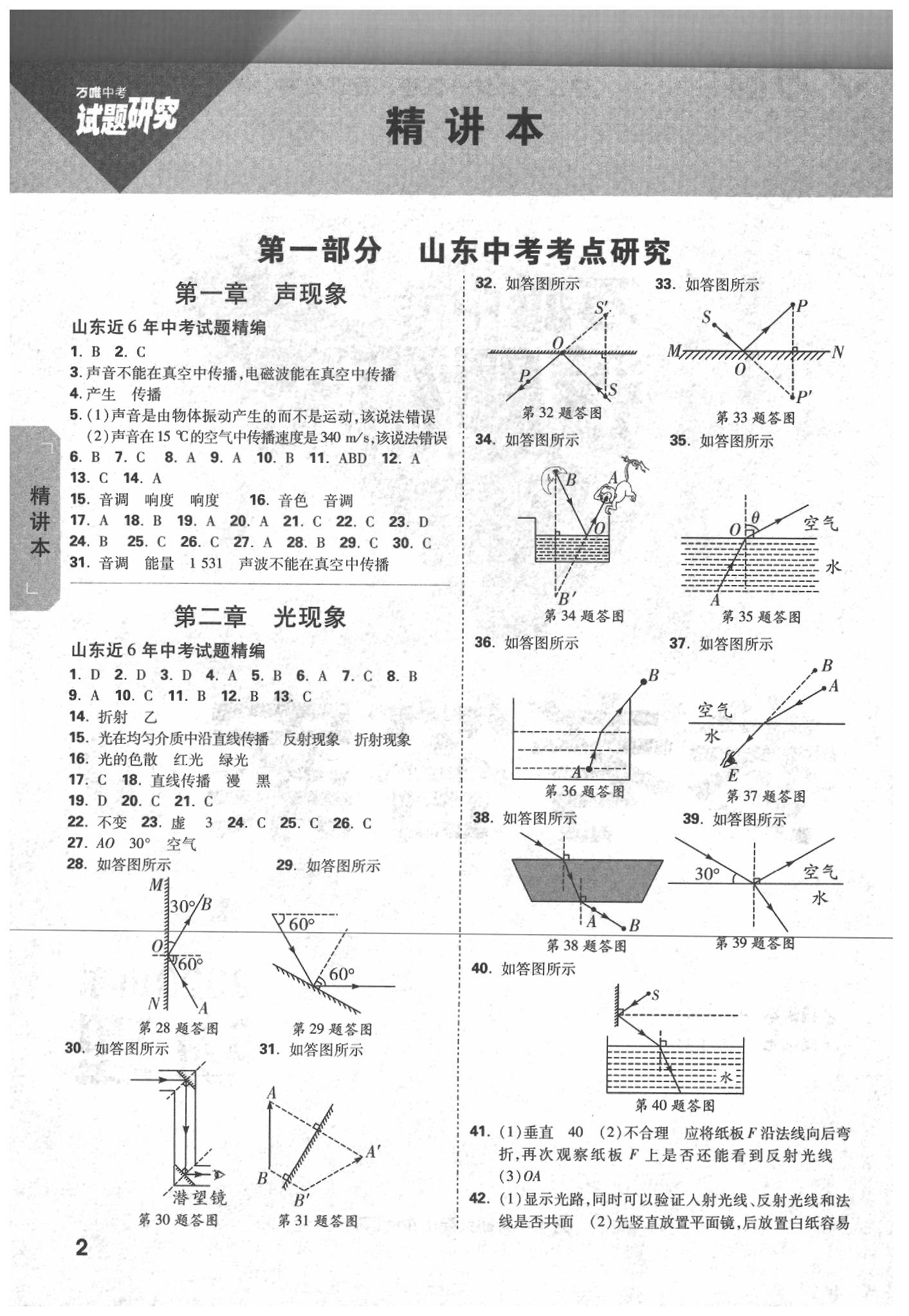 2020年萬唯中考試題研究物理山東專用 參考答案第1頁