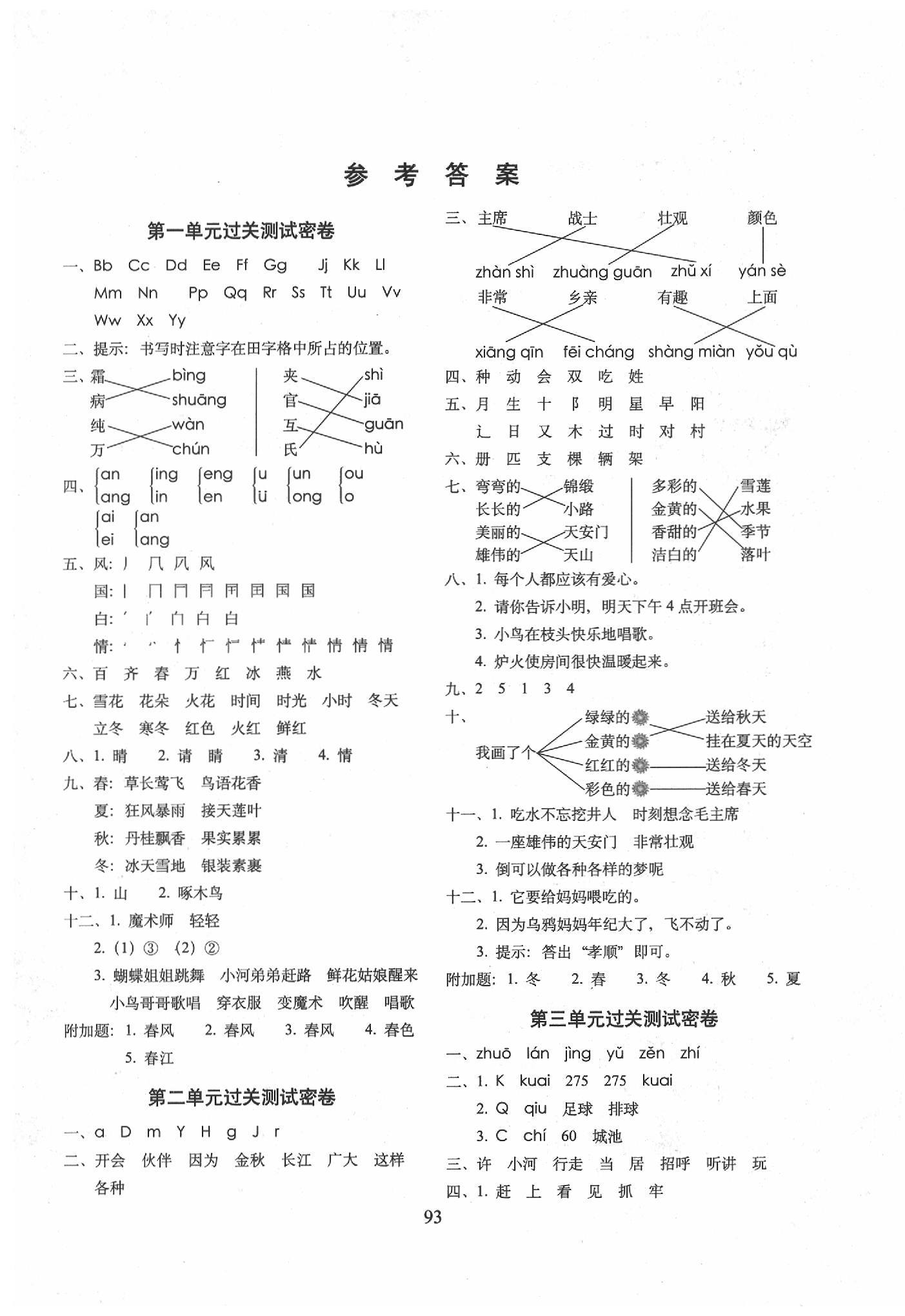 2020年期末沖刺100分完全試卷一年級語文下冊人教部編版 第1頁