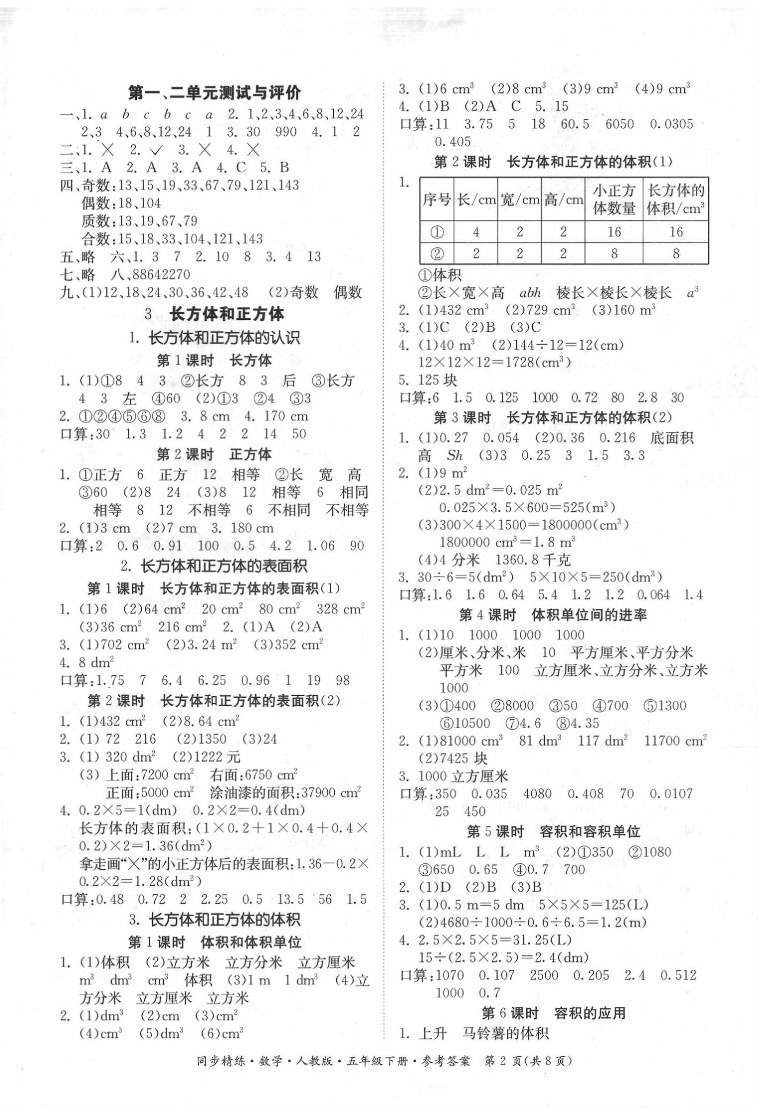 2020年同步精练五年级数学下册人教版 第2页