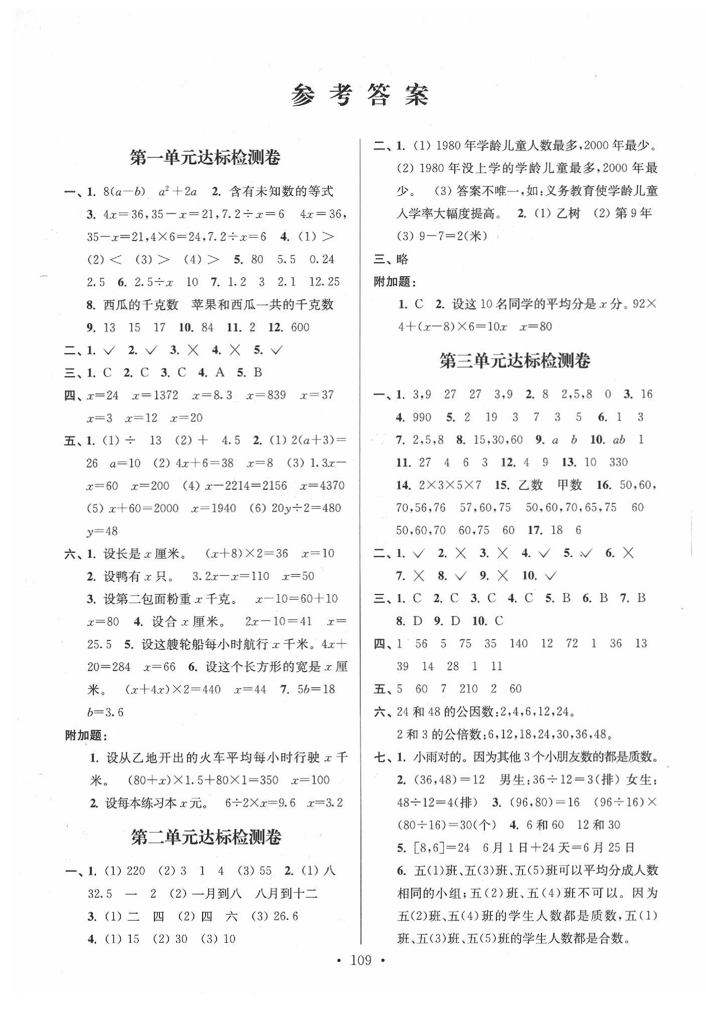 2020年江蘇好卷五年級數(shù)學(xué)下冊江蘇版 參考答案第1頁