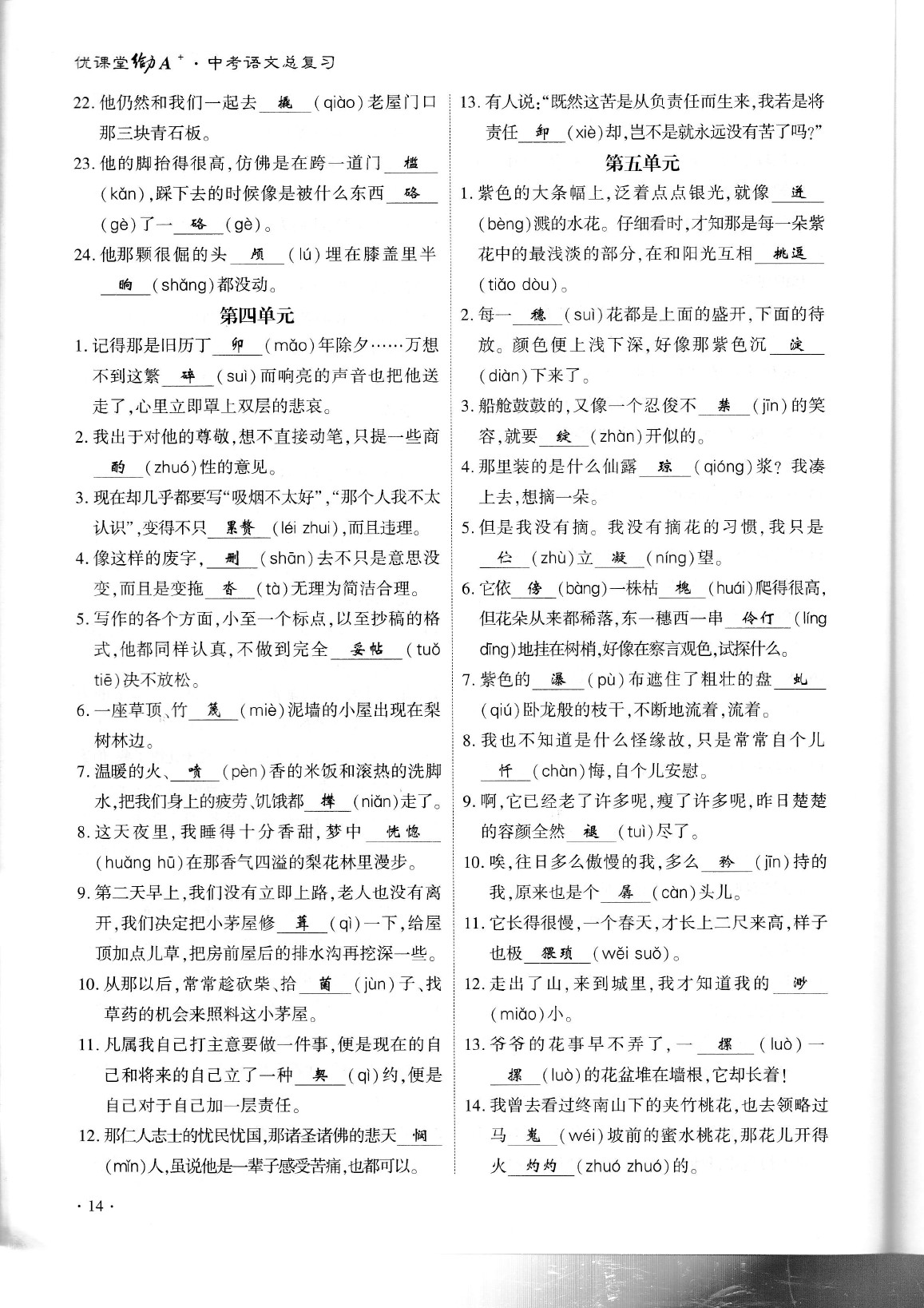 2020年蓉城優(yōu)課堂給力A加九年級(jí)語文中考復(fù)習(xí) 參考答案第16頁