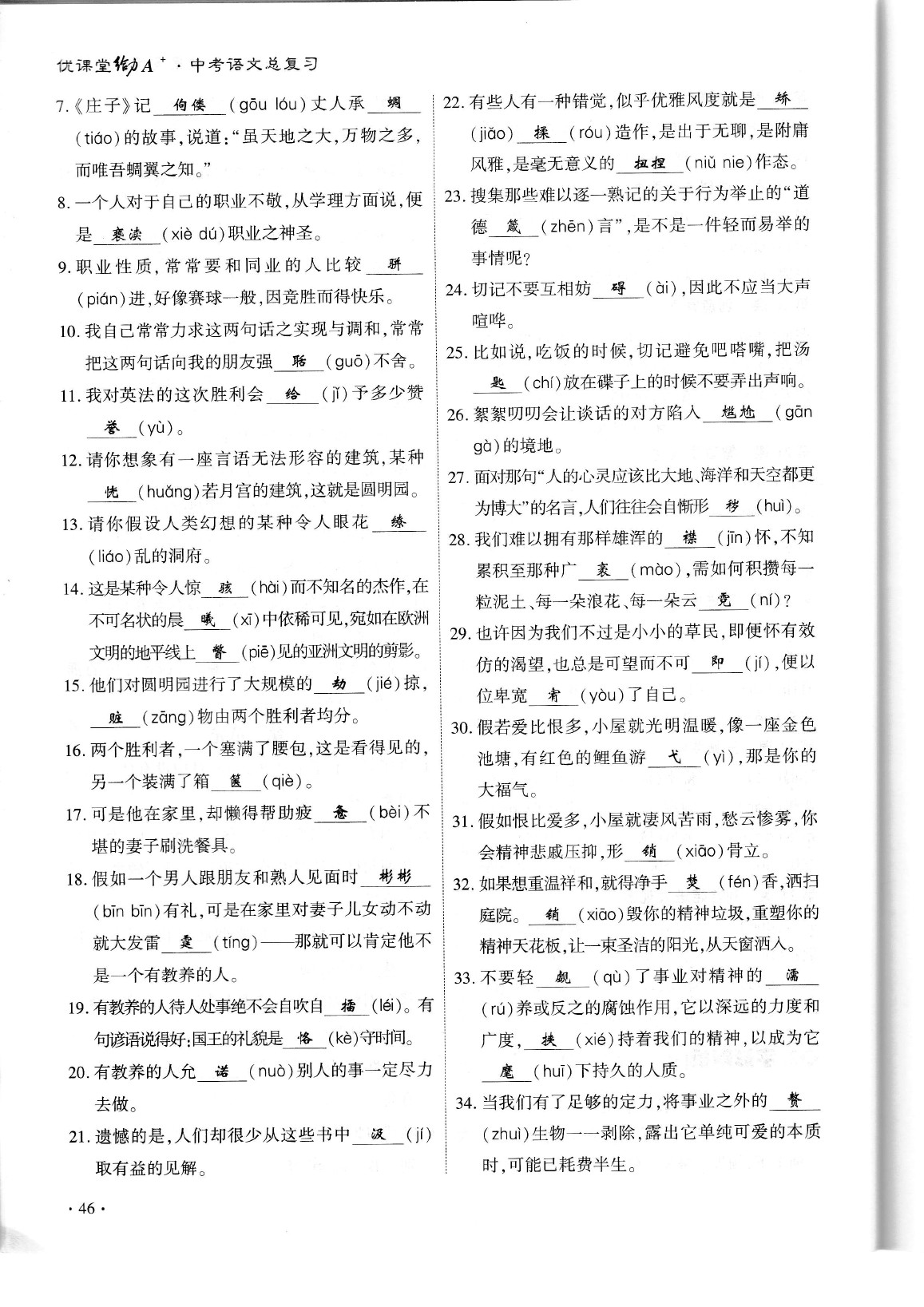 2020年蓉城優(yōu)課堂給力A加九年級(jí)語文中考復(fù)習(xí) 參考答案第49頁