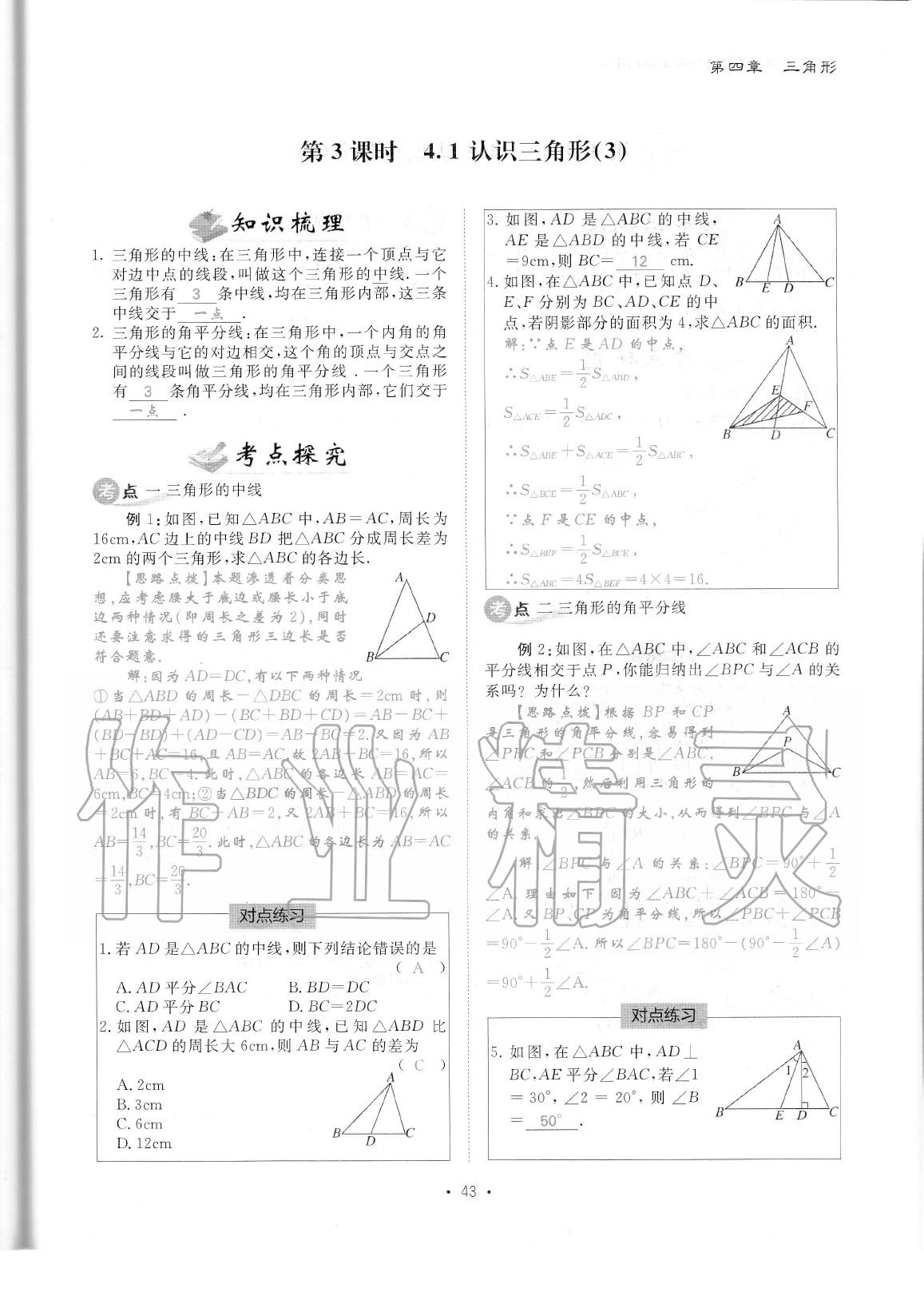 2020年蓉城优课堂给力A加七年级数学下册北师大版 参考答案第45页